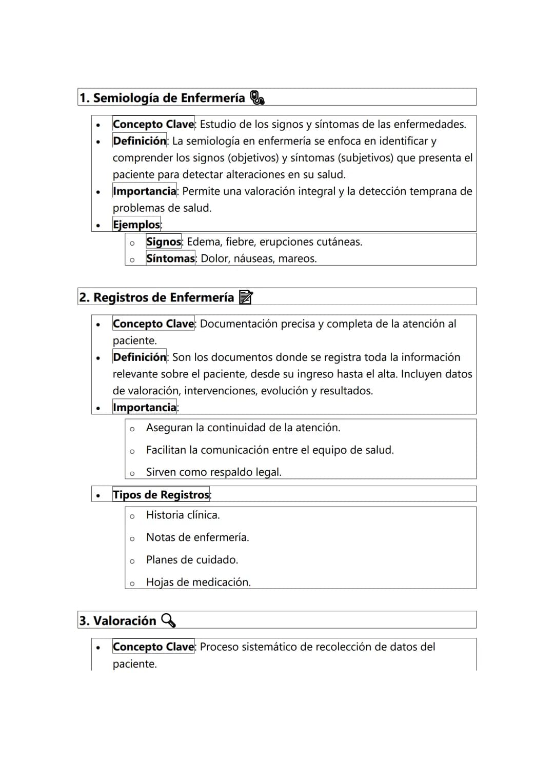 1. Semiología de Enfermería
- Concepto Clave: Estudio de los signos y síntomas de las enfermedades.
- Definición: La semiología en enfermerí