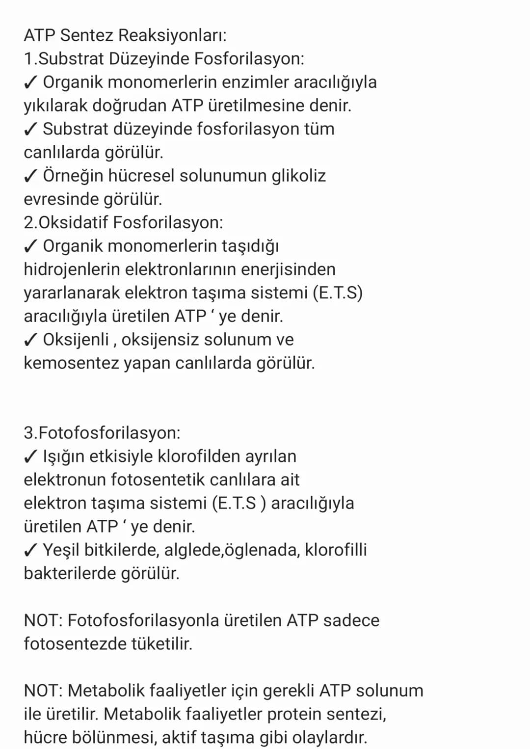 ADENOZİN TRİ FOSFAT (ATP):
✓ Tüm canlılarda enerjinin depolanmış
şeklidir.
✓ ATP büyük bir molekül olduğu için hücre
porundan geçemez. Yan