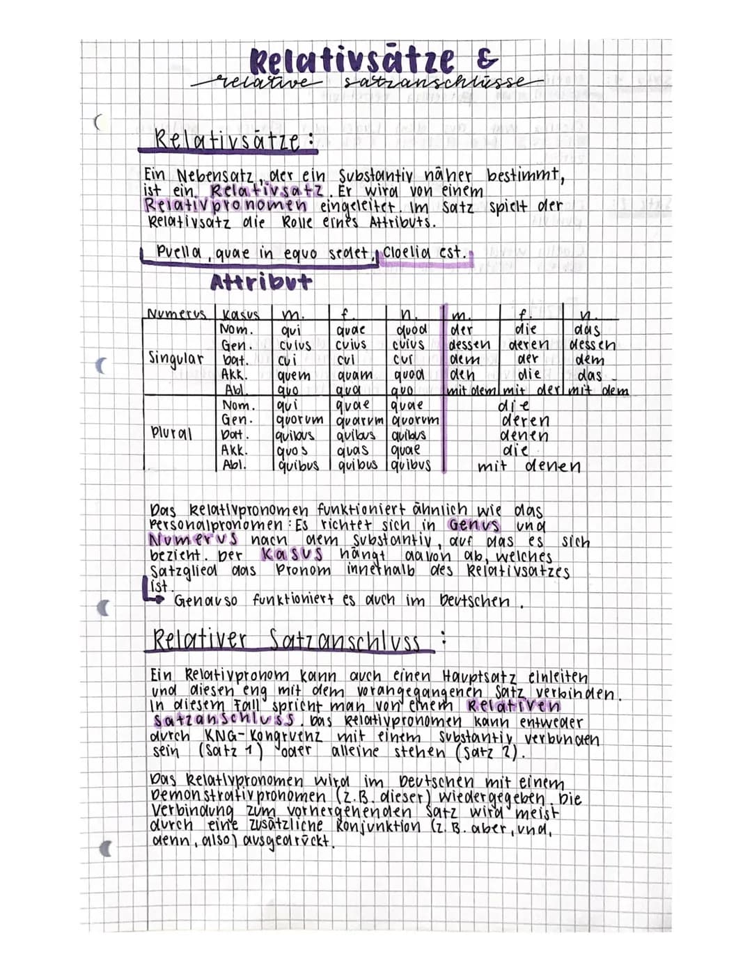 # Relativsätze &
relative satranschlüsse
Relativsätze:
Ein Nebensatz, der ein Substantiv näher bestimmt,
ist ein Relativsatz. Er wird von e