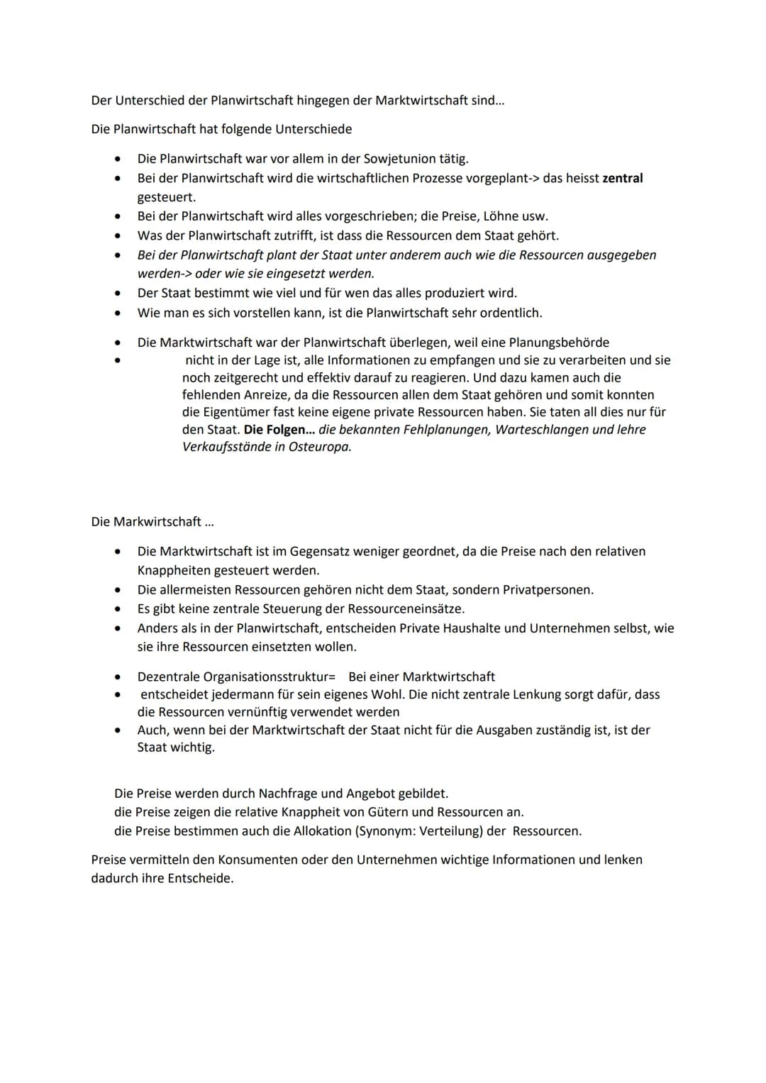 Der Unterschied der Planwirtschaft hingegen der Marktwirtschaft sind...
Die Planwirtschaft hat folgende Unterschiede
- Die Planwirtschaft