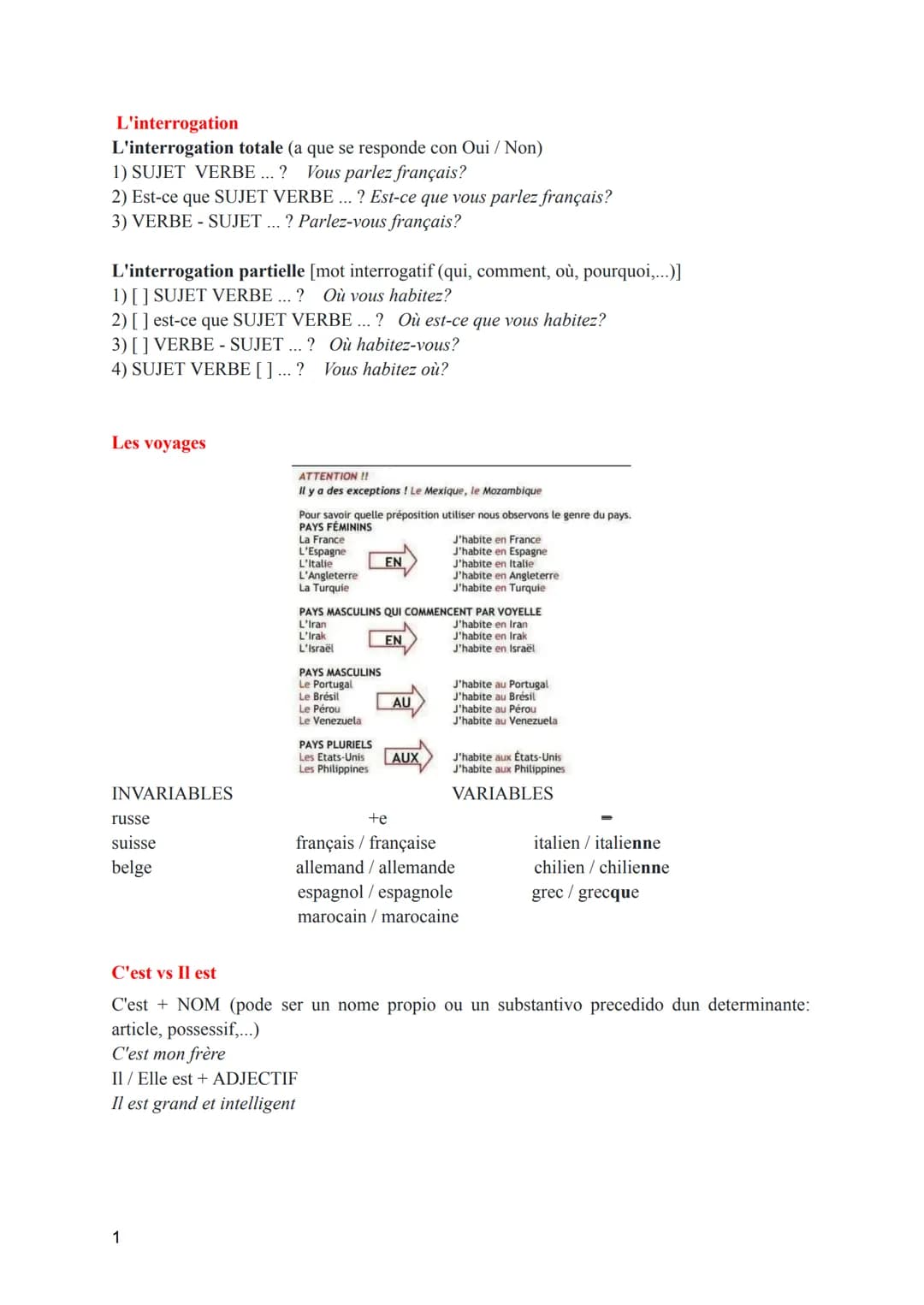 # L'interrogation
L'interrogation totale (a que se responde con Oui / Non)
1) SUJET VERBE...? Vous parlez français?
2) Est-ce que SUJET V
