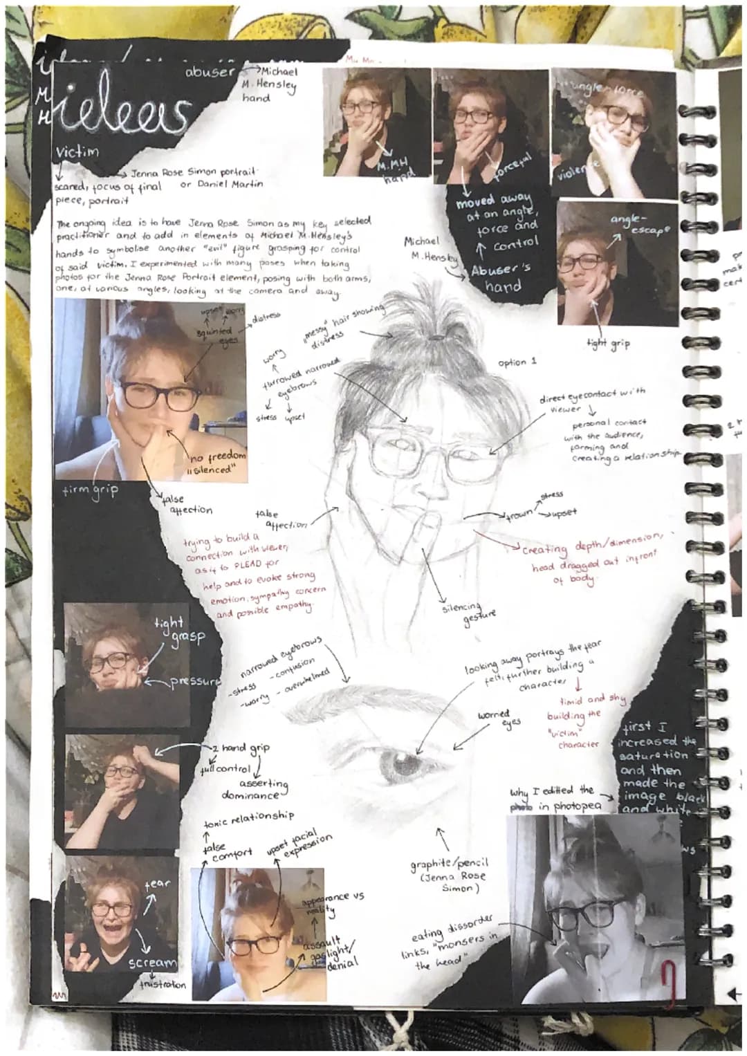 jenna Rose
Simon
currall idea-how prom
child's perspective the
typography
Works with graphite
and the occasional
Coloured
pencils
abuser is