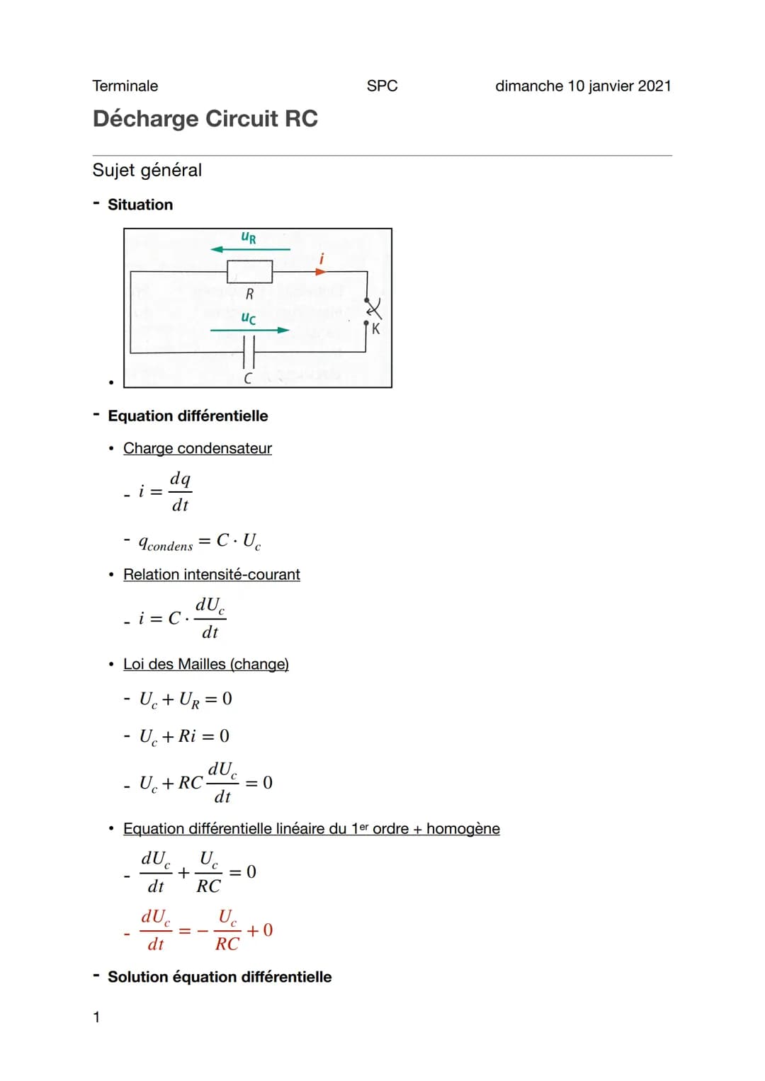 <h2>Équation Différentielle Linéaire d'Ordre 1 avec Second Membre</h2>
<p>L'équation différentielle du 1er ordre et homogène est donnée par