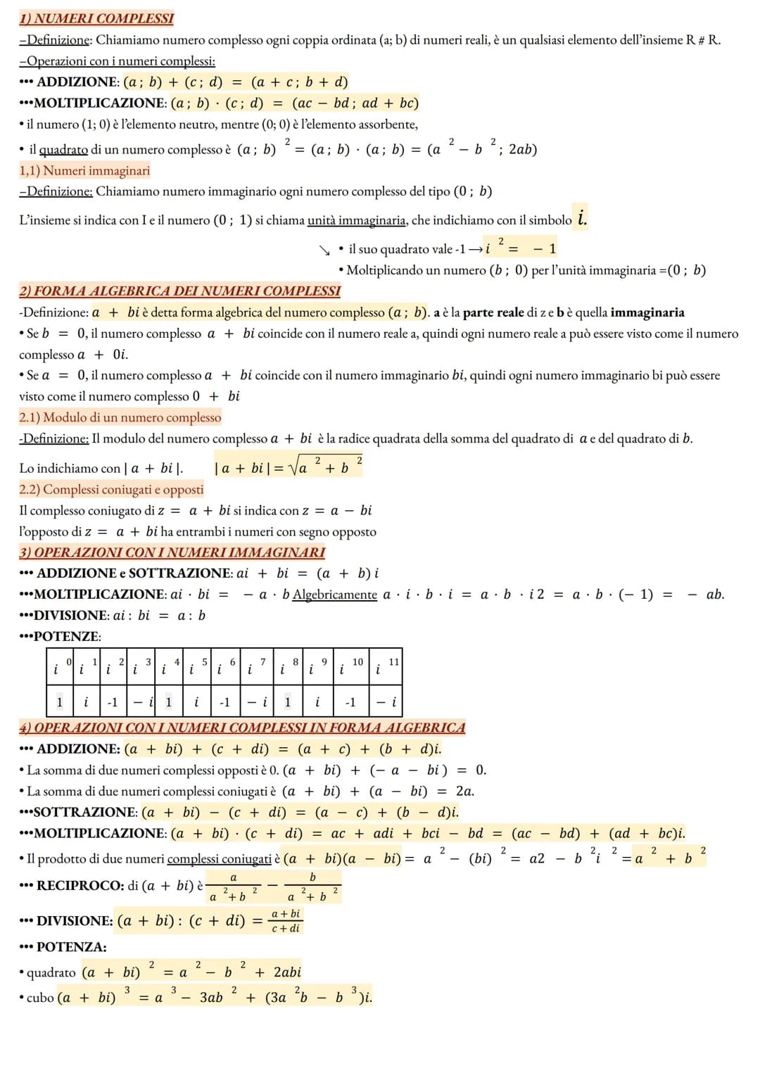 # 1) NUMERI COMPLESSI
-Definizione: Chiamiamo numero complesso ogni coppia ordinata (a; b) di numeri reali, è un qualsiasi elemento dell'in