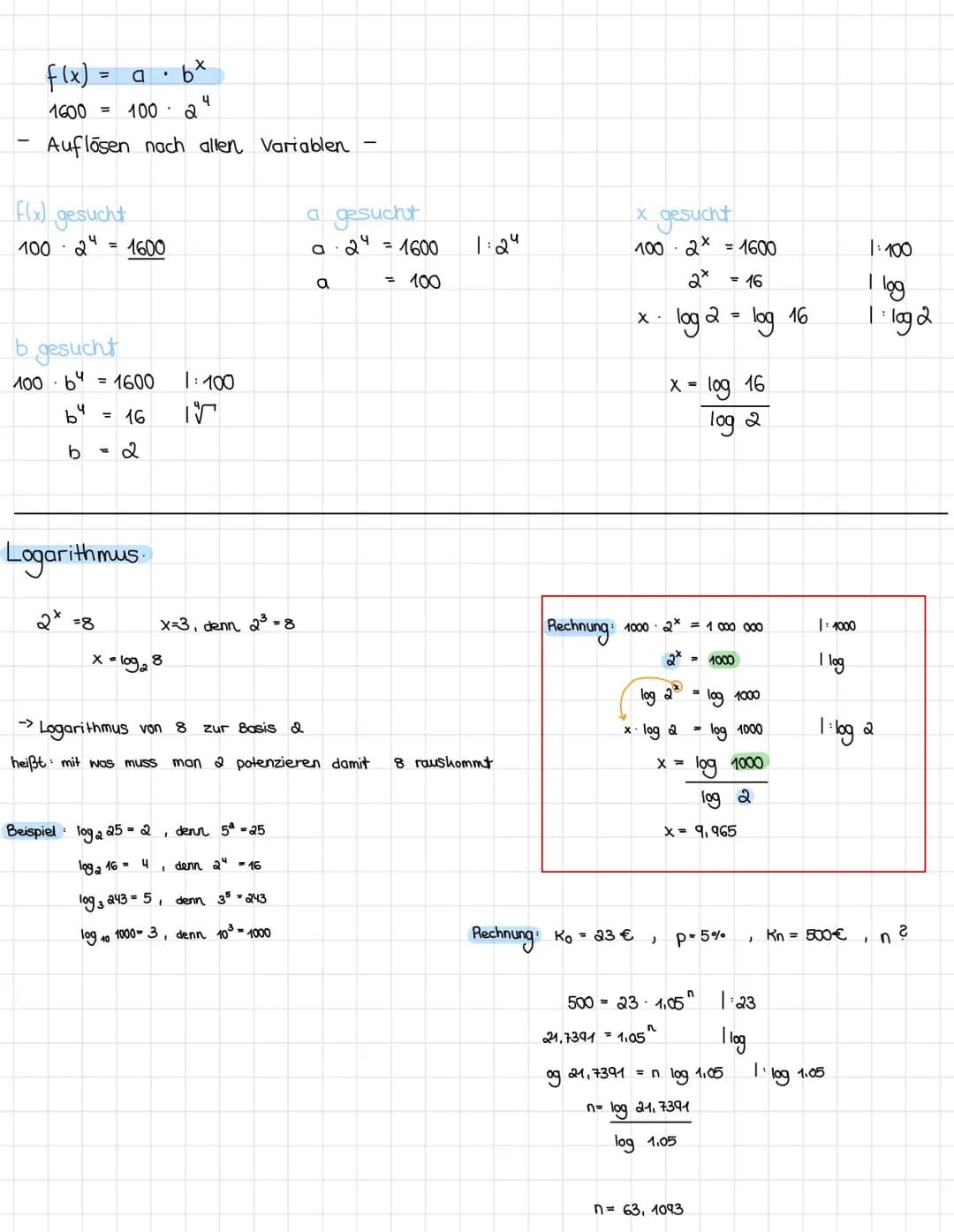 # Mathe
Wachstumsprozesse werden oft mit Exponentiellfunktionen beschrieben
Wachstumsfunktion: $f(x) = a \cdot b^x$ $\rightarrow$ a $\hat{
