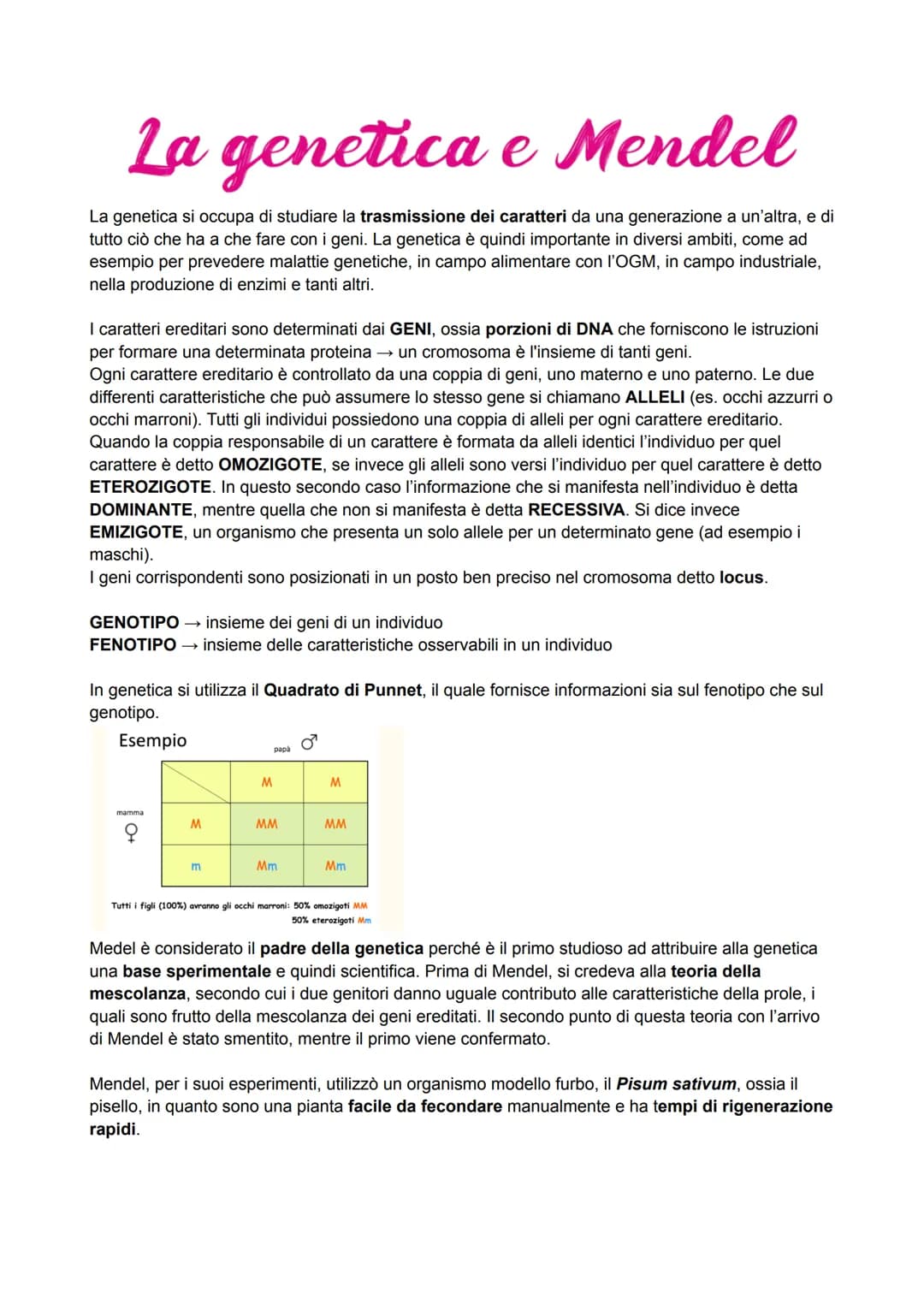# La genetica e Mendel
La genetica si occupa di studiare la trasmissione dei caratteri da una generazione a un'altra, e di
tutto ciò che ha