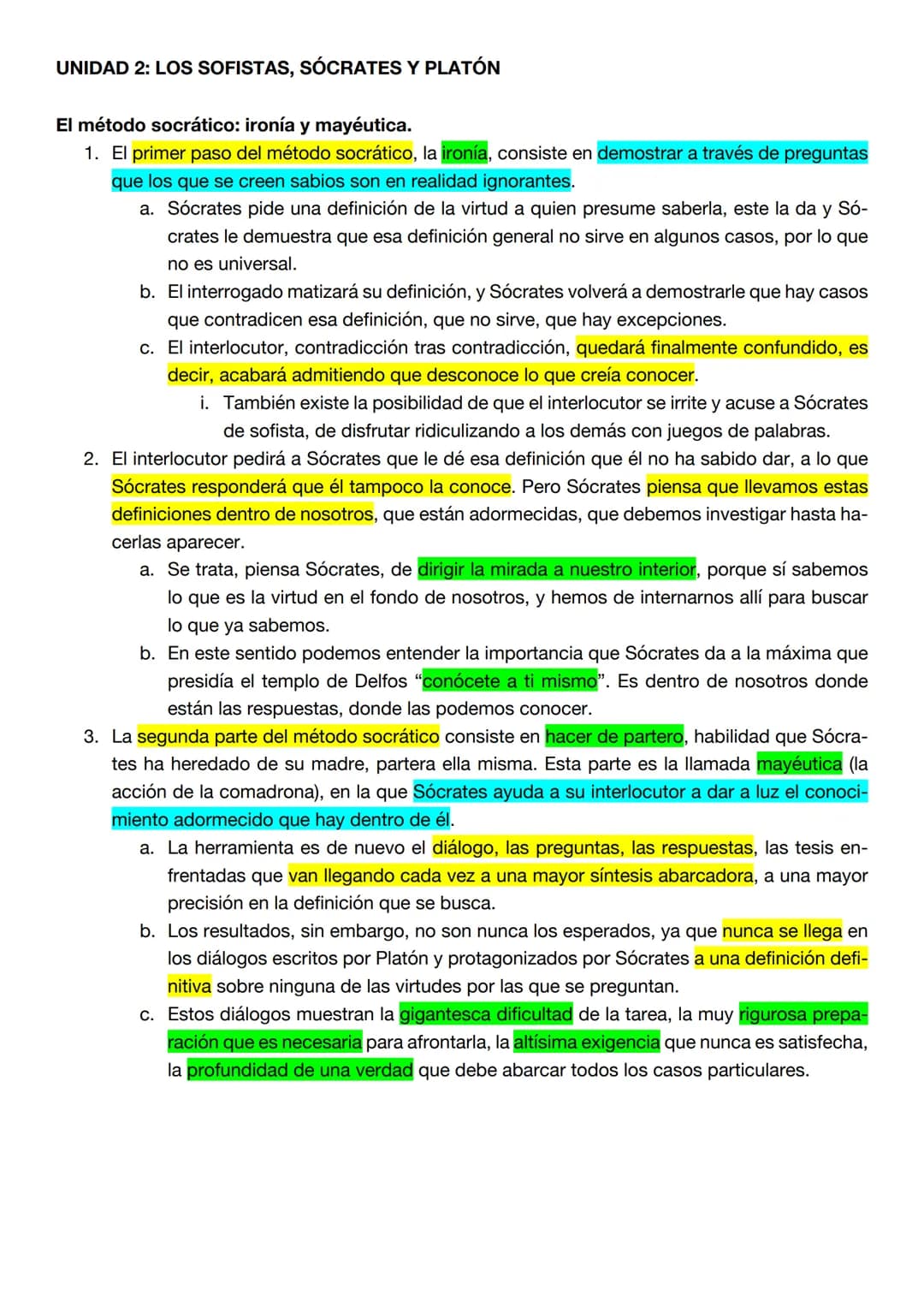 # UNIDAD 2: LOS SOFISTAS, SÓCRATES Y PLATÓN
El método socrático: ironía y mayéutica.
1. El primer paso del método socrático, la ironía, co
