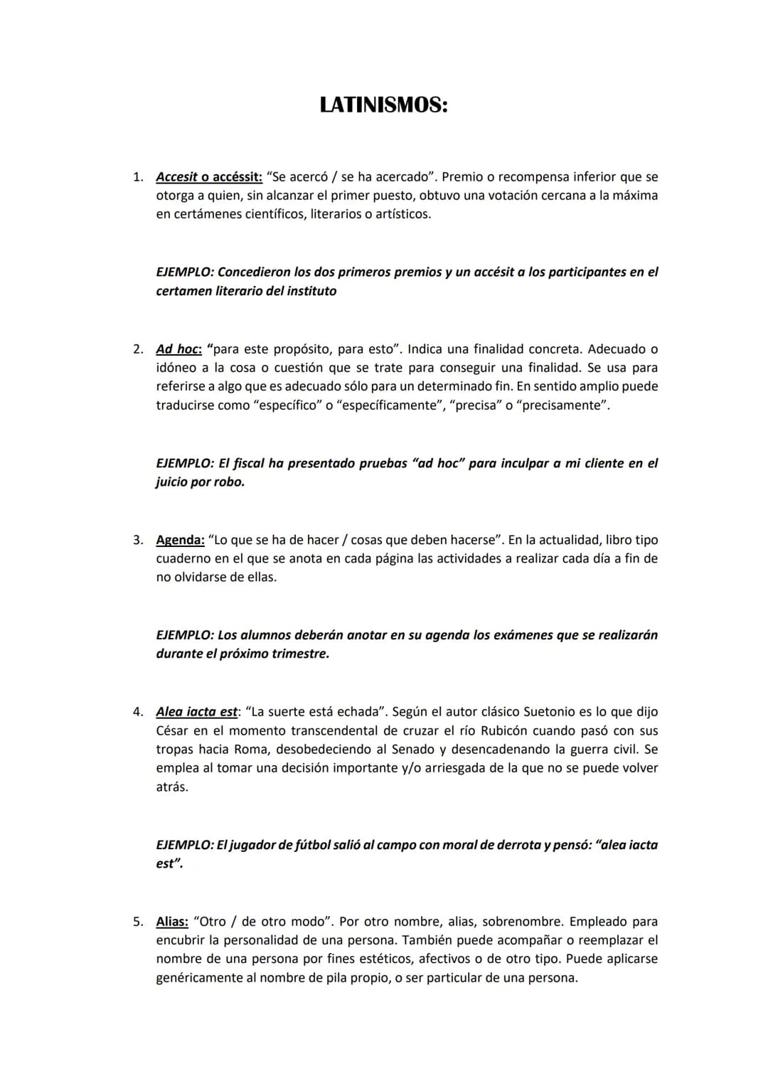# LATINISMOS:
1. Accesit o accéssit: "Se acercó / se ha acercado". Premio o recompensa inferior que se
otorga a quien, sin alcanzar el pri