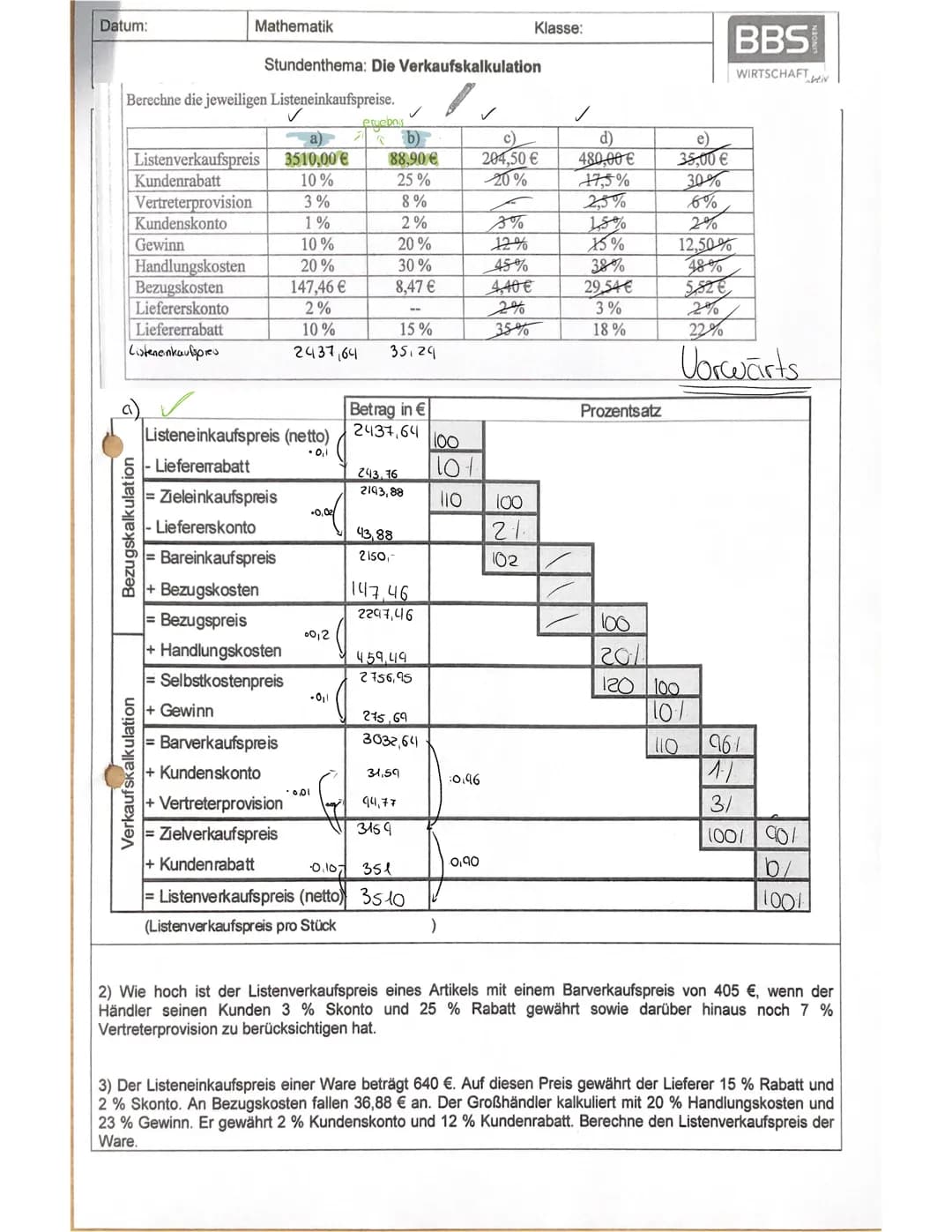 # Kalkulation
-Vorwärts, Rückwärts- Differenz
Zentrale Begriffe der Handelskalkulation
Listeneinkaufspreis: Preis, den der Lieferer laut