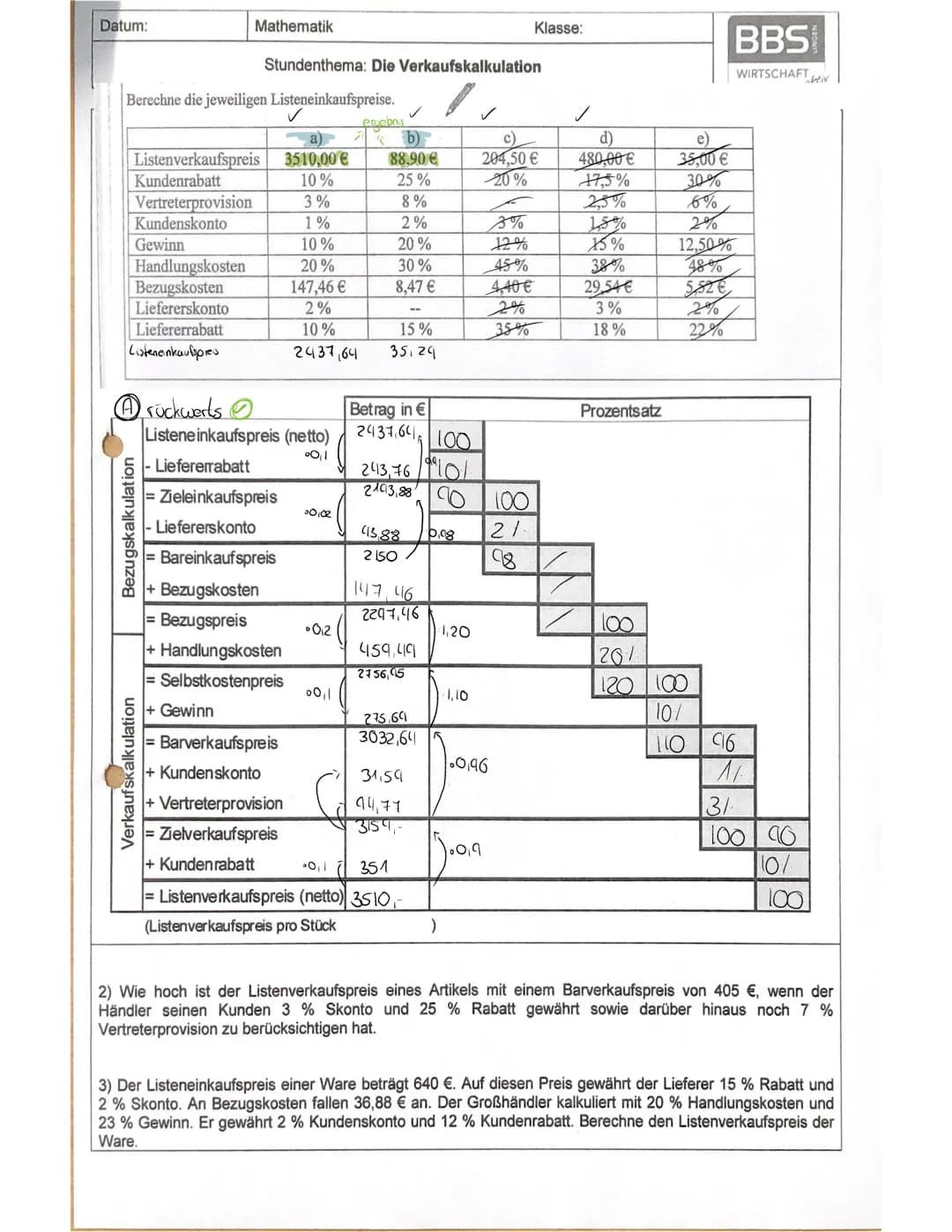 # Kalkulation
-Vorwärts, Rückwärts- Differenz
Zentrale Begriffe der Handelskalkulation
Listeneinkaufspreis: Preis, den der Lieferer laut