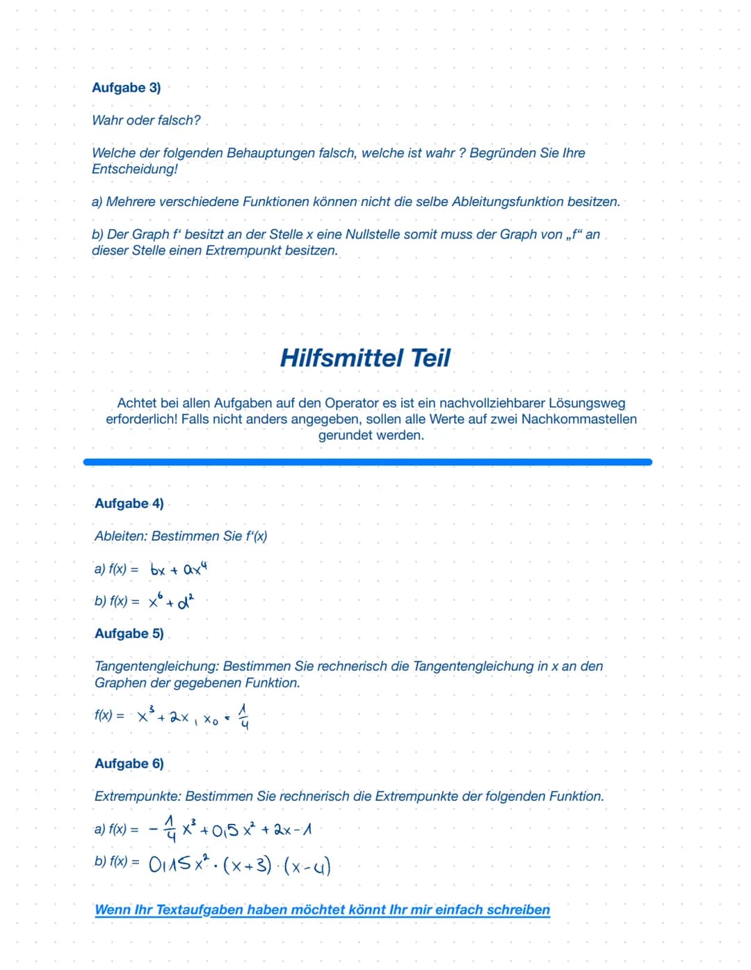 # EF Mathe Klausur Nr. 3
Allgemeiner Hinweis:
Es handelt sich um eine Mathe Klausur aus der EF zu den Themen: Ableitungen, Graphisches
Able