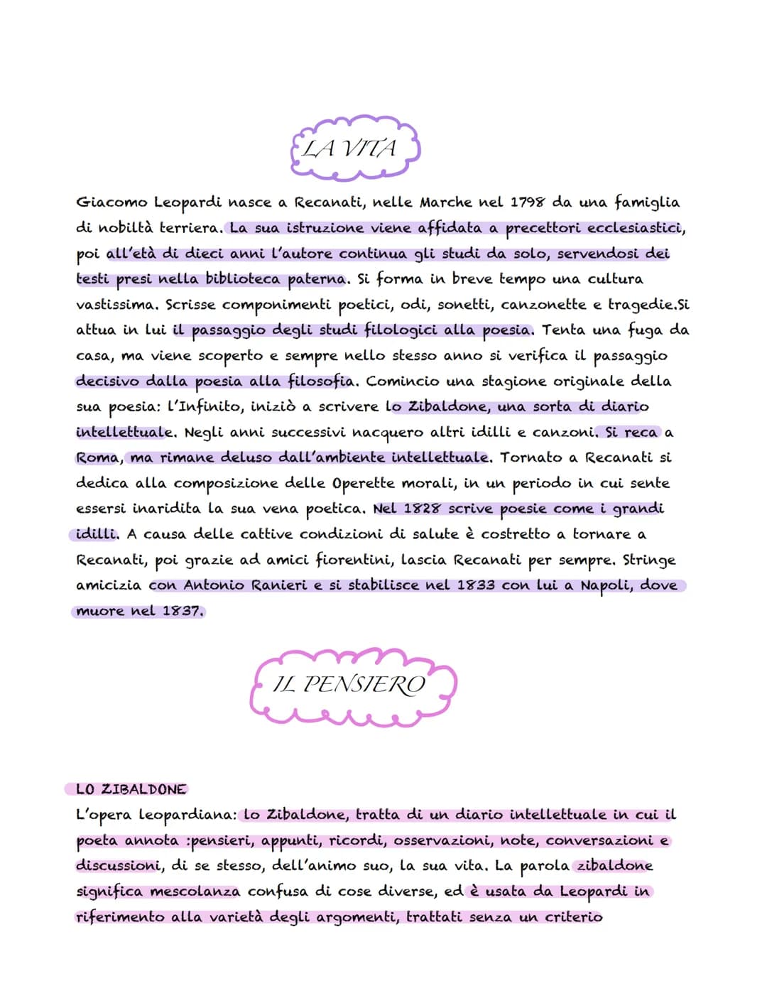# LA VITA
Giacomo Leopardi nasce a Recanati, nelle Marche nel 1798 da una famiglia
di nobiltà terriera. La sua istruzione viene affidata a