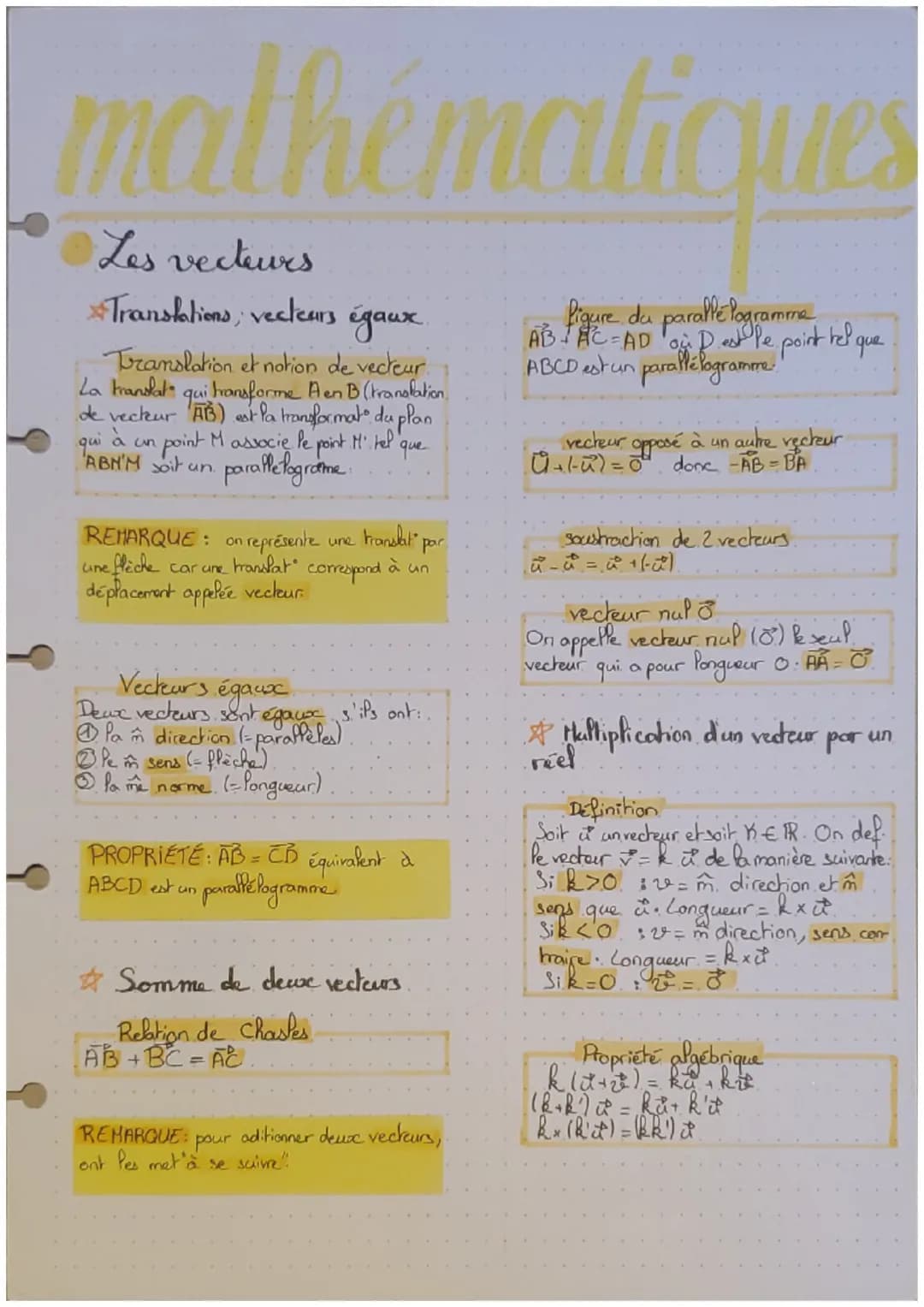 # mathématiques
- Les vecteurs
* Translations, vecteurs égaux.
Translation et notion de vecteur.
La translat qui hansforme Aen B (transla