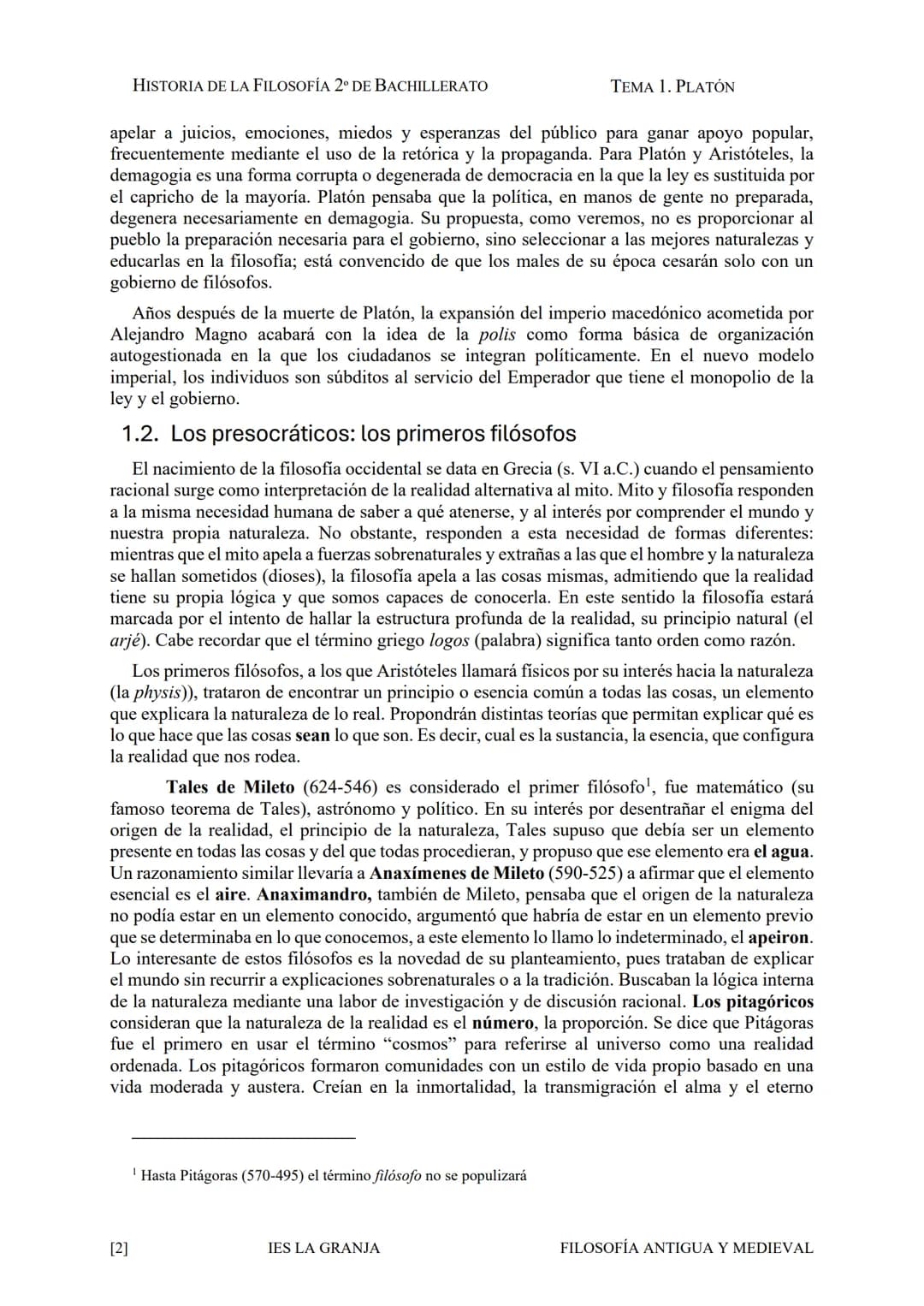 $\Phi$
IES LA GRANJA
HISTORIA DE LA
FILOSOFÍA
occidental
APUNTES PARA EL
COMENTARIO DE
TEXTOS # Platón HISTORIA DE LA FILOSOFÍA 2º DE B