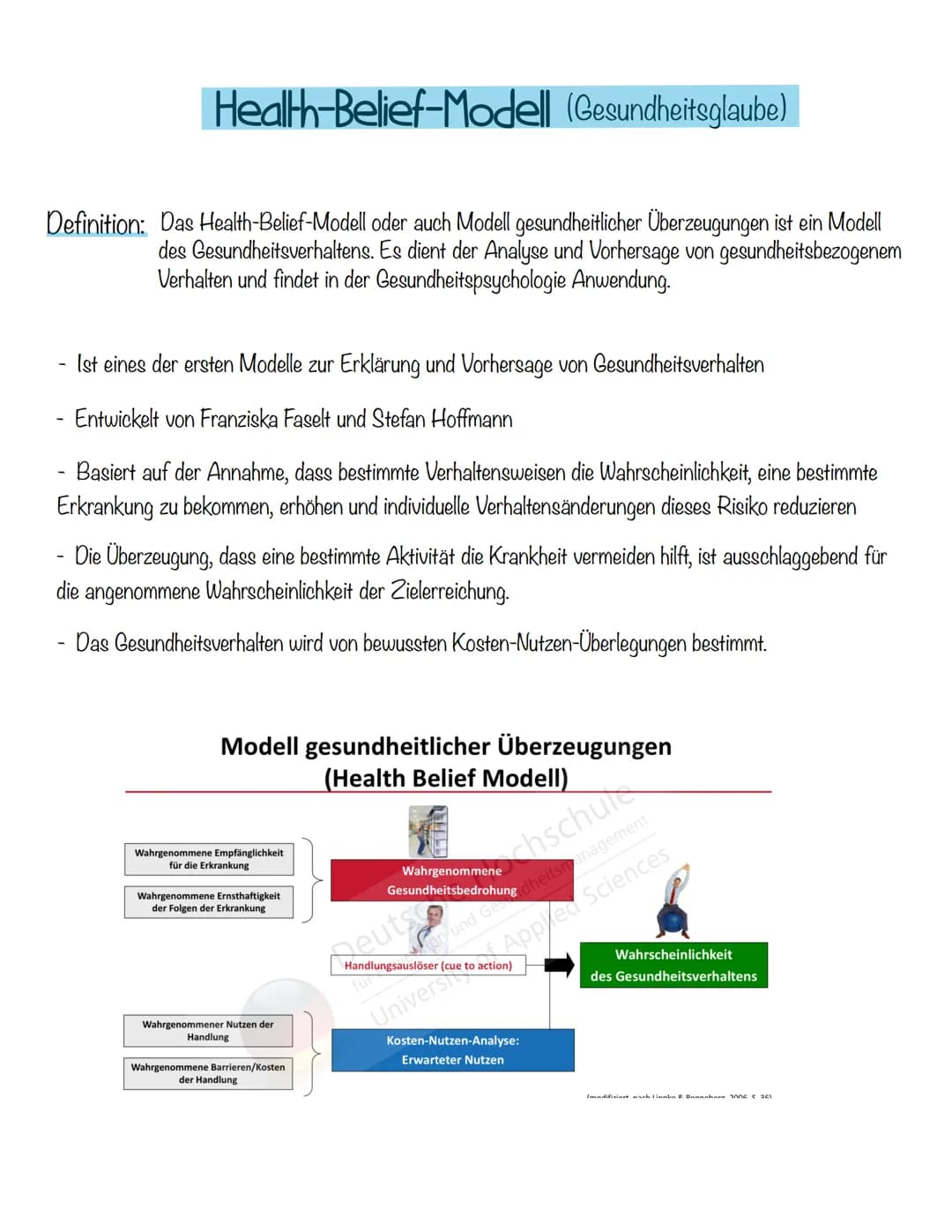 # Health-Belief-Modell (Gesundheitsglaube)
Definition: Das Health-Belief-Modell oder auch Modell gesundheitlicher Überzeugungen ist ein Mod