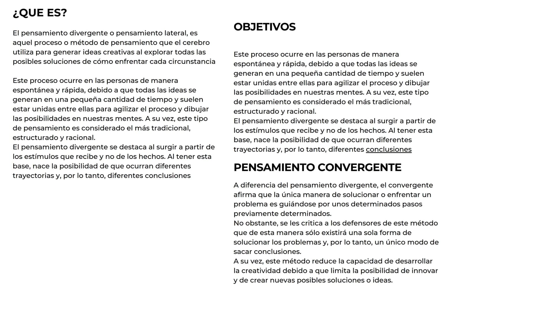 # Pensamiento
divergente # ¿QUE ES?
El pensamiento divergente o pensamiento lateral, es
aquel proceso o método de pensamiento que el cereb