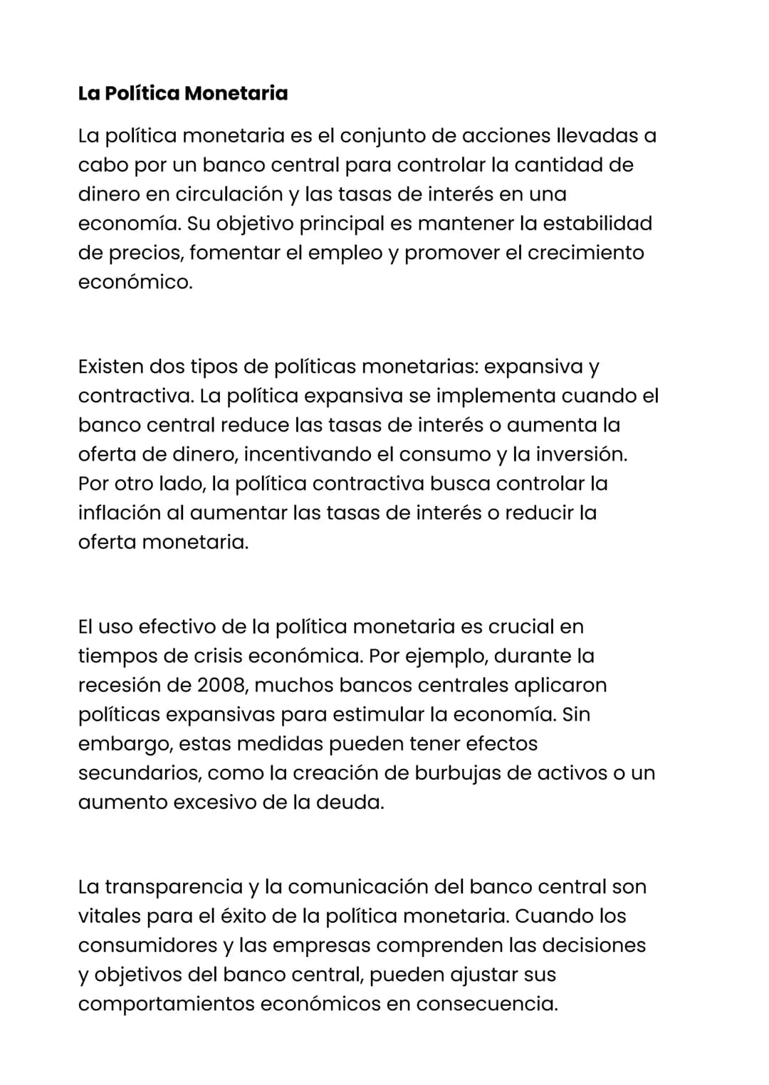 # La Política Monetaria
La política monetaria es el conjunto de acciones llevadas a
cabo por un banco central para controlar la cantidad de