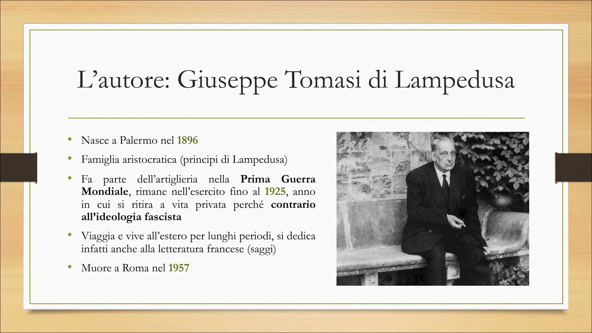 # IL GATTOPARDO
Giuseppe Tomasi di Lampedusa # L'autore: Giuseppe Tomasi di Lampedusa
* Nasce a Palermo nel 1896
* Famiglia aristocrat