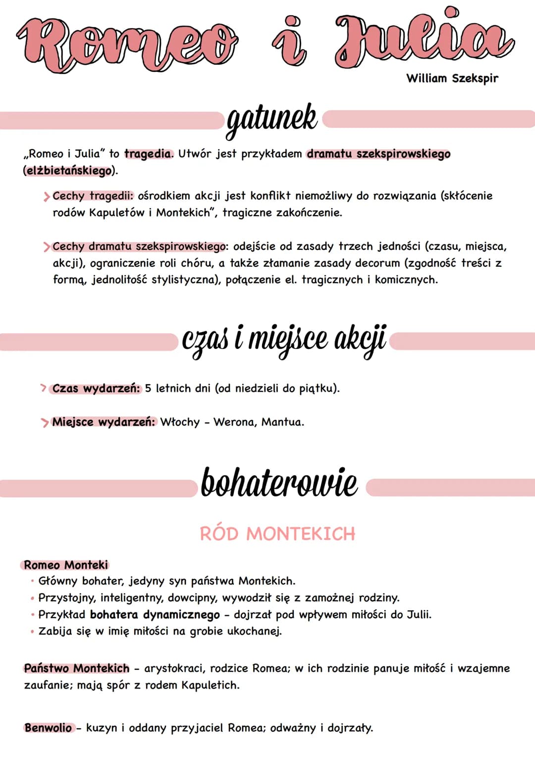 # Romeo i Julia
gatunek
William Szekspir
„Romeo i Julia" to tragedia. Utwór jest przykładem dramatu szekspirowskiego
(elżbietańskiego).