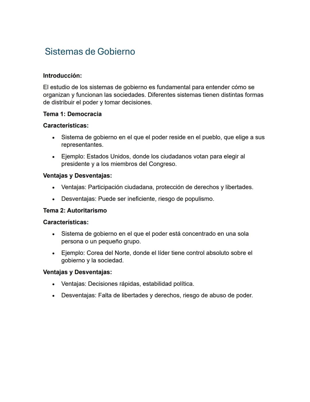 # Sistemas de Gobierno
Introducción:
El estudio de los sistemas de gobierno es fundamental para entender cómo se
organizan y funcionan las