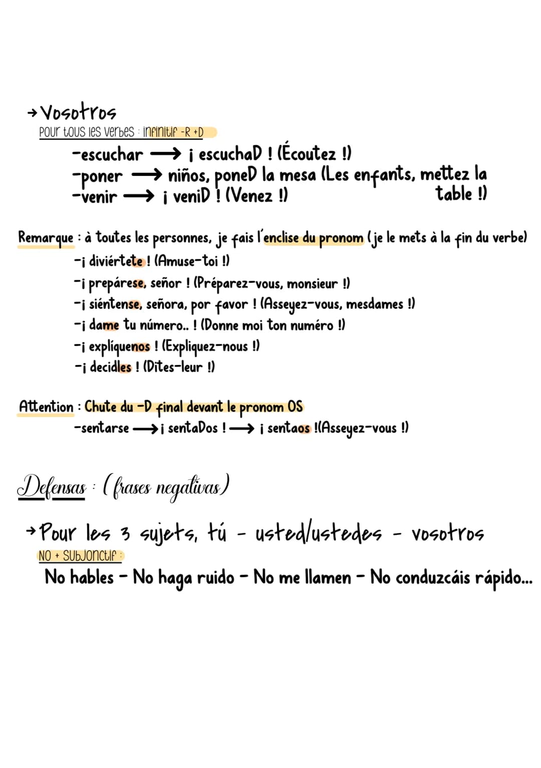 # Espagnol
El imperativo
Dar ordones (frases afirmativas)
→Tú
verbes reguliers: Je conjugue le verbe au tutolement au present de l'indic