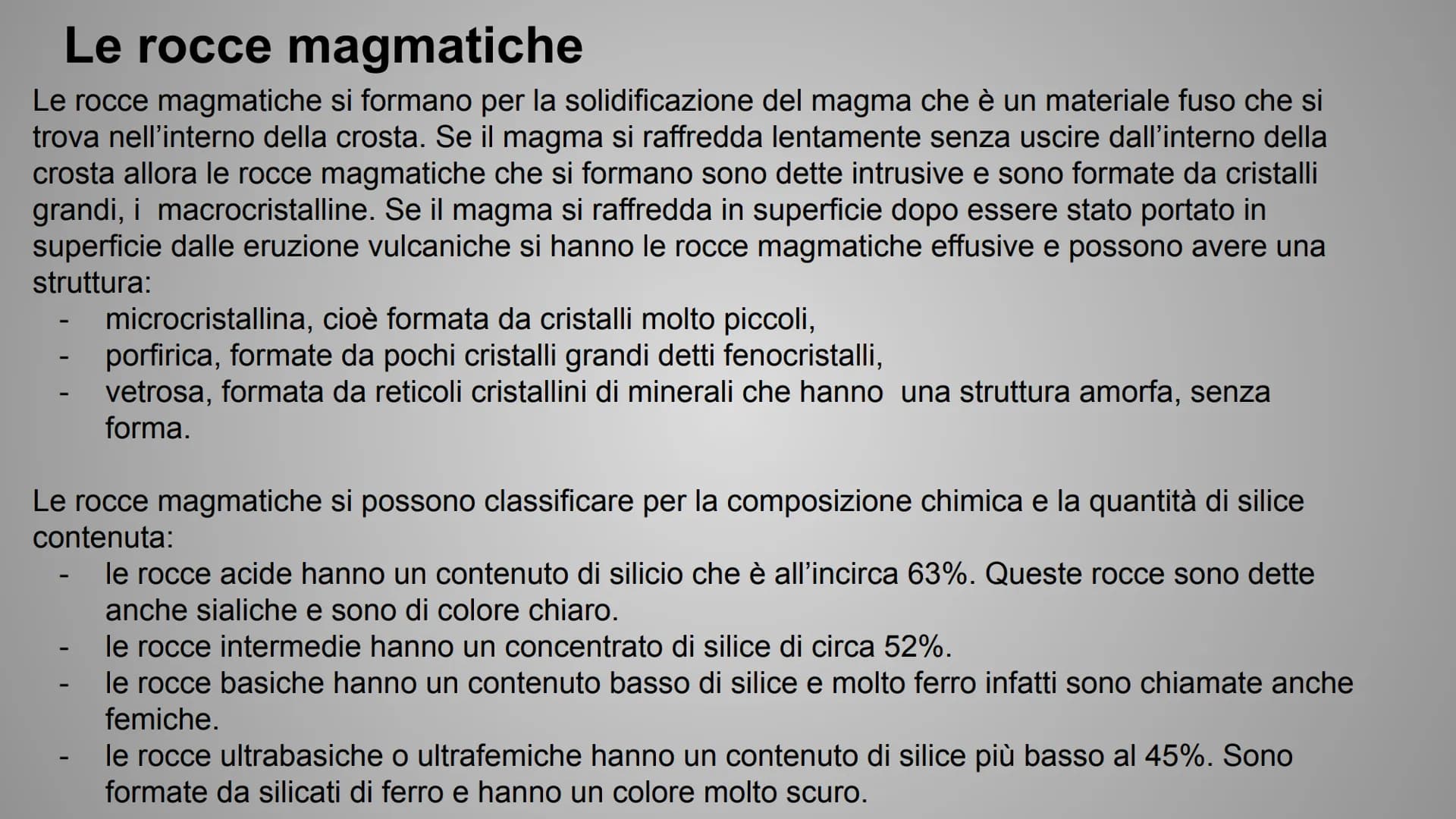 # LE ROCCE # Che cosa sono le rocce?
Una roccia è un solido naturale formato da uno o più minerali
tenuti insieme in un aggregato compatto.