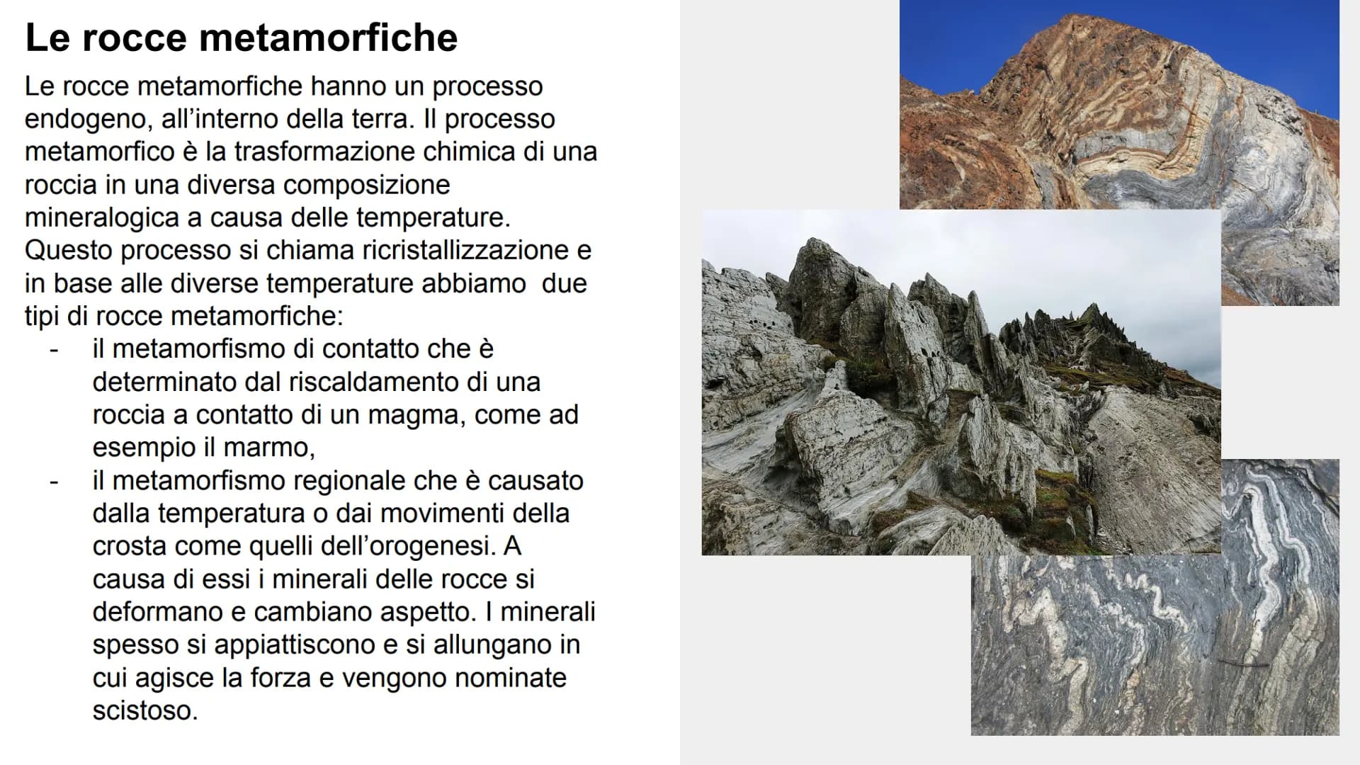# LE ROCCE # Che cosa sono le rocce?
Una roccia è un solido naturale formato da uno o più minerali
tenuti insieme in un aggregato compatto.