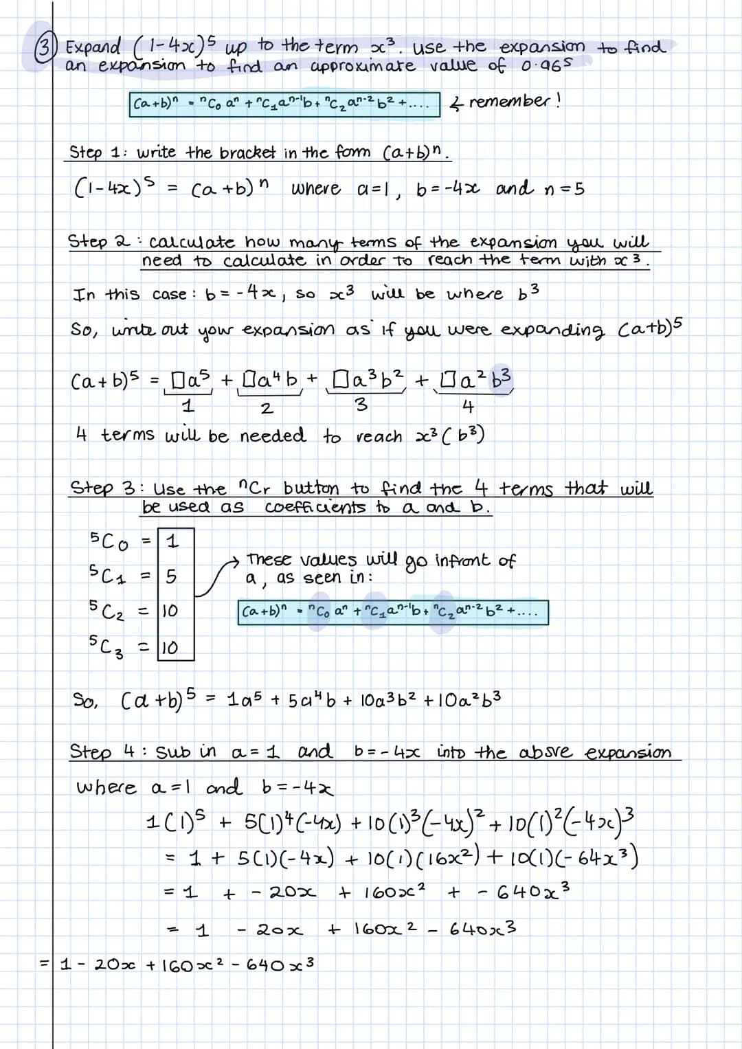 <h2>Binomial Expansion Examples and Practice Questions PDF</h2>
<p>(5) Find the full expansion of:</p>
<p>@(2+x)^4</p>
<h3>Step 1: Write the