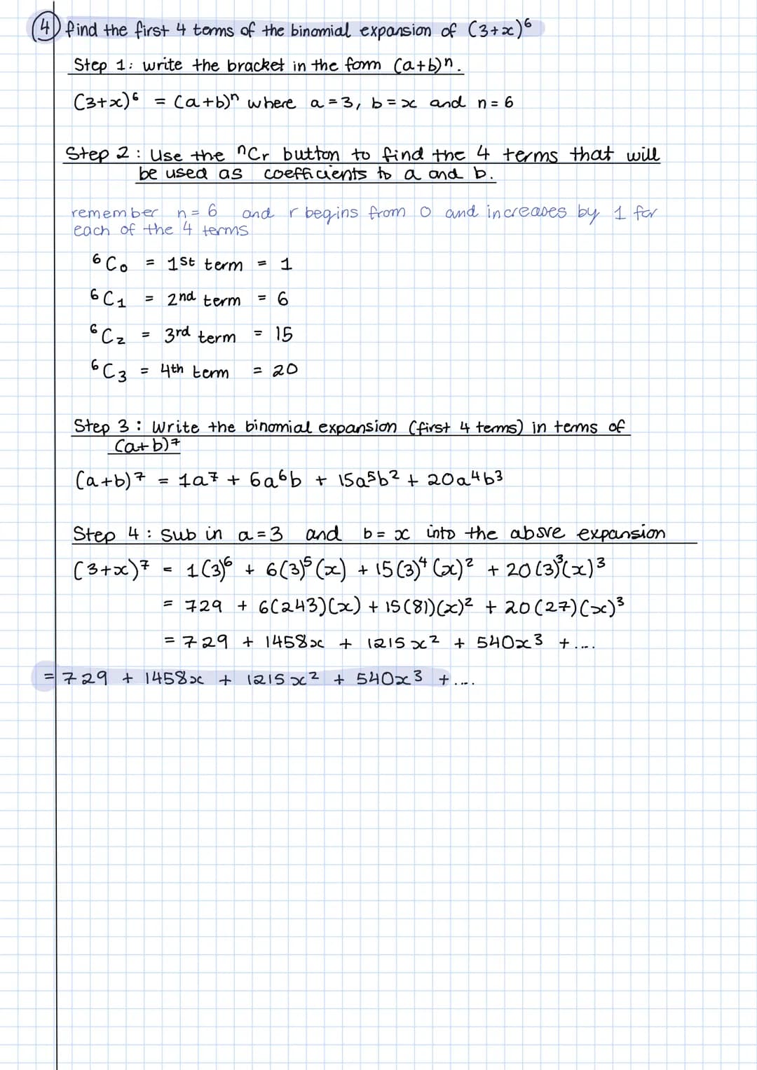 <h2>Binomial Expansion Examples and Practice Questions PDF</h2>
<p>(5) Find the full expansion of:</p>
<p>@(2+x)^4</p>
<h3>Step 1: Write the