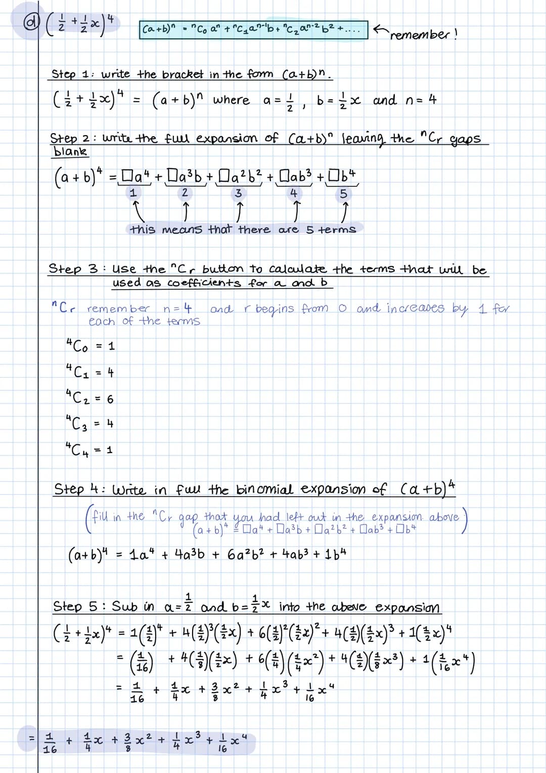<h2>Binomial Expansion Examples and Practice Questions PDF</h2>
<p>(5) Find the full expansion of:</p>
<p>@(2+x)^4</p>
<h3>Step 1: Write the