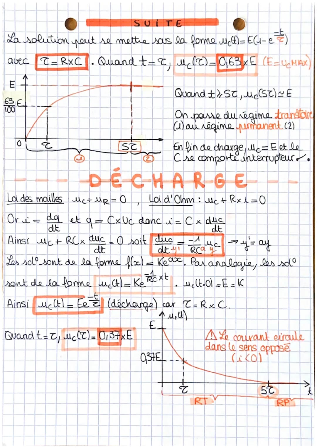 - • DYNAMIQUE.
du circuit RC (élec)
L'intensité du courant électrique est associée à un débit de
charge électrique: charge traversant la su