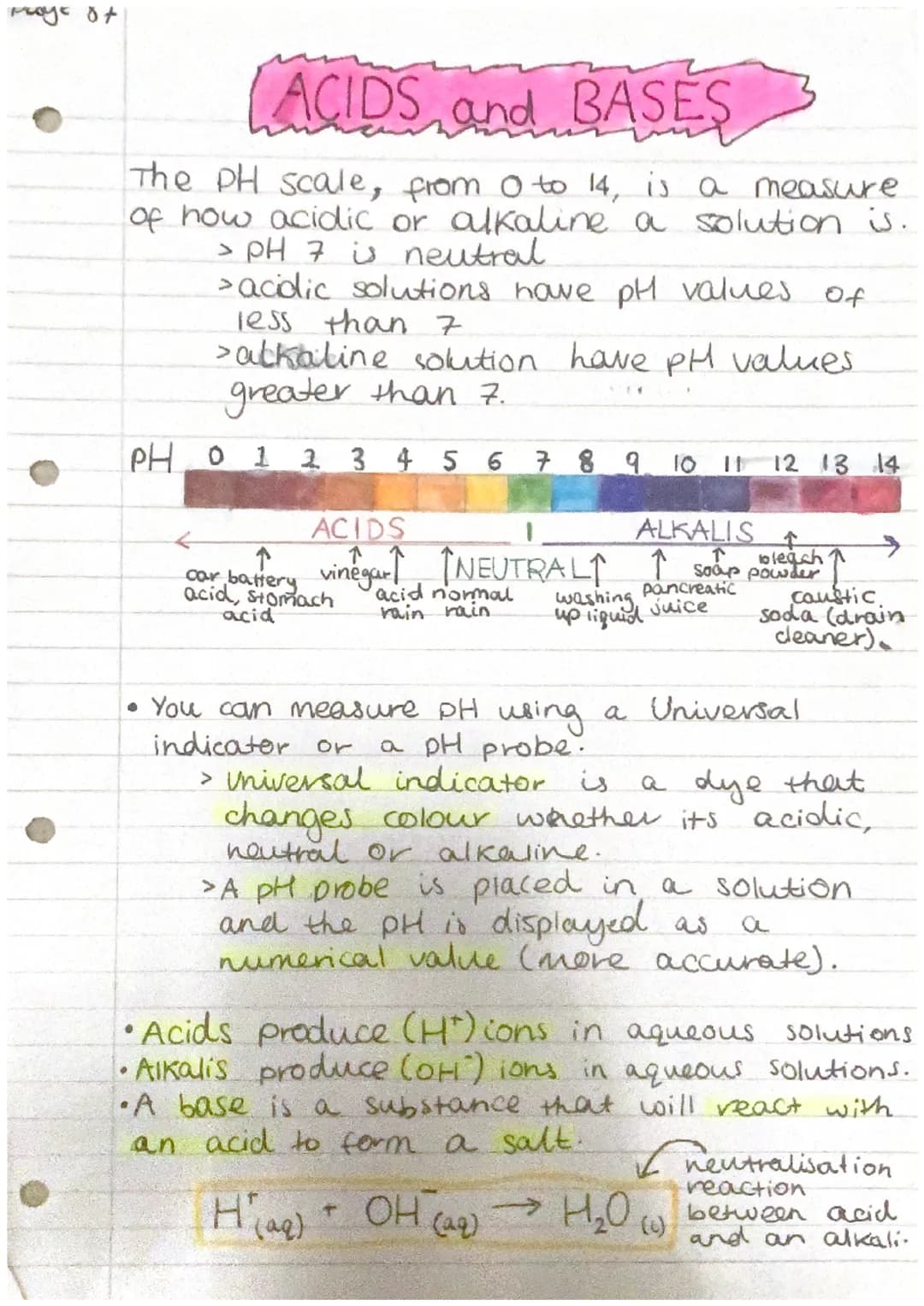 maye of
ACIDS and BASES BASES3
The PH scale, from 0 to 14, is a measure
of how acidic or alkaline a solution is.
> PH 7 is neutral.
> acid
