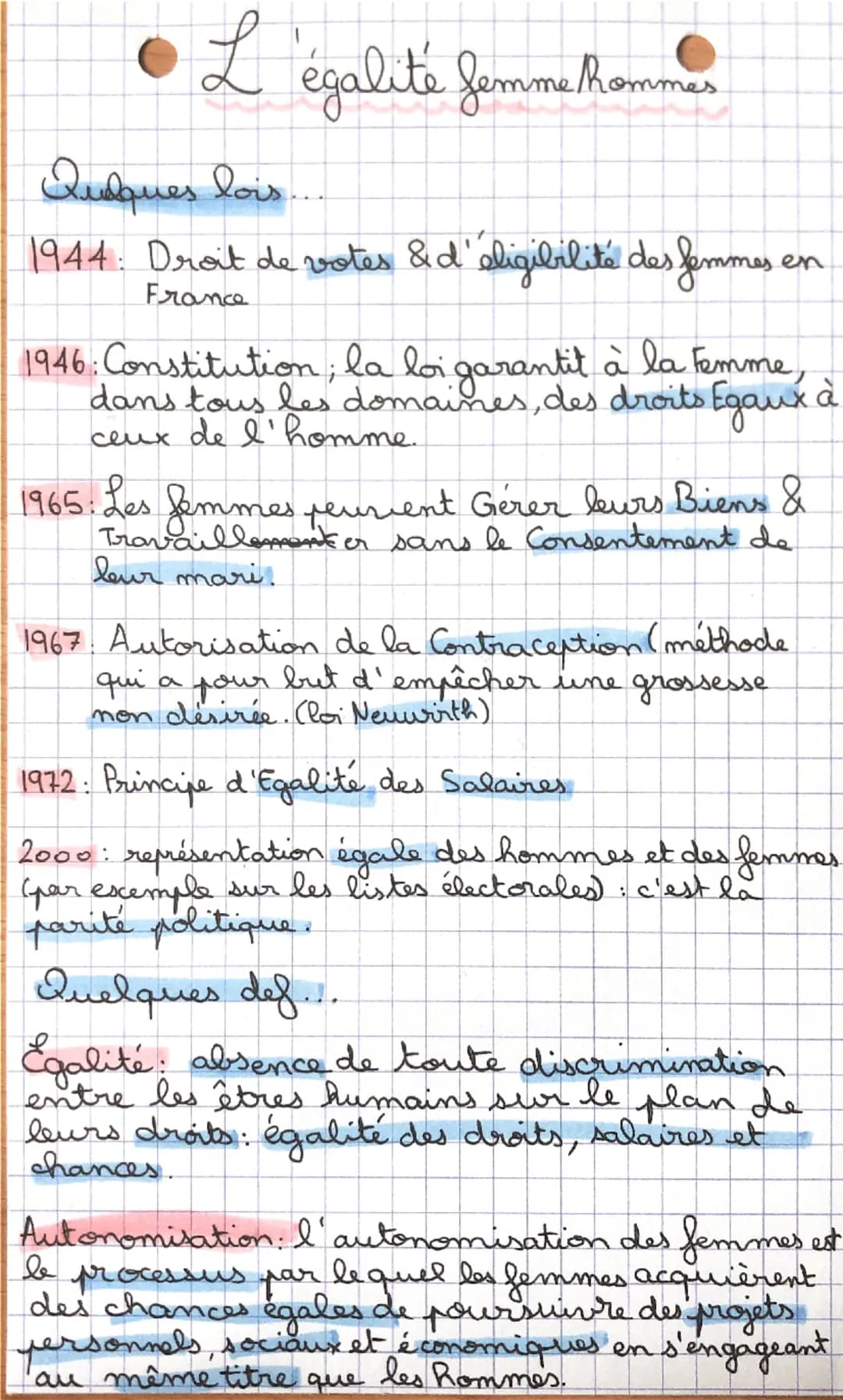 - • L'égalité femme Rommes
- Quaques lois...
- 1944: Droit de votes & d'éligibilité des femmes en
France
- 1946: Constitution; la loi gar