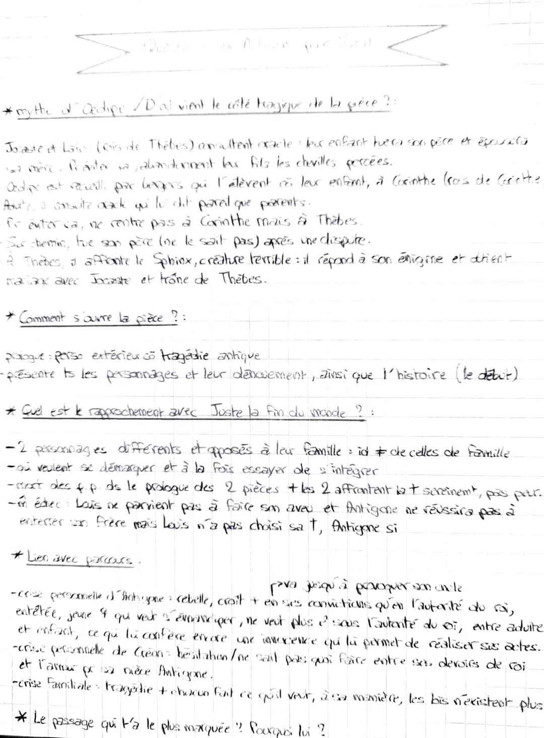 *mytthe d'Oedipe / Doù vient le côté tragique de la pièce ?:
Jaasteet Laic (is de Thebes) arvaultent oracle leur enfant tuera son père et é