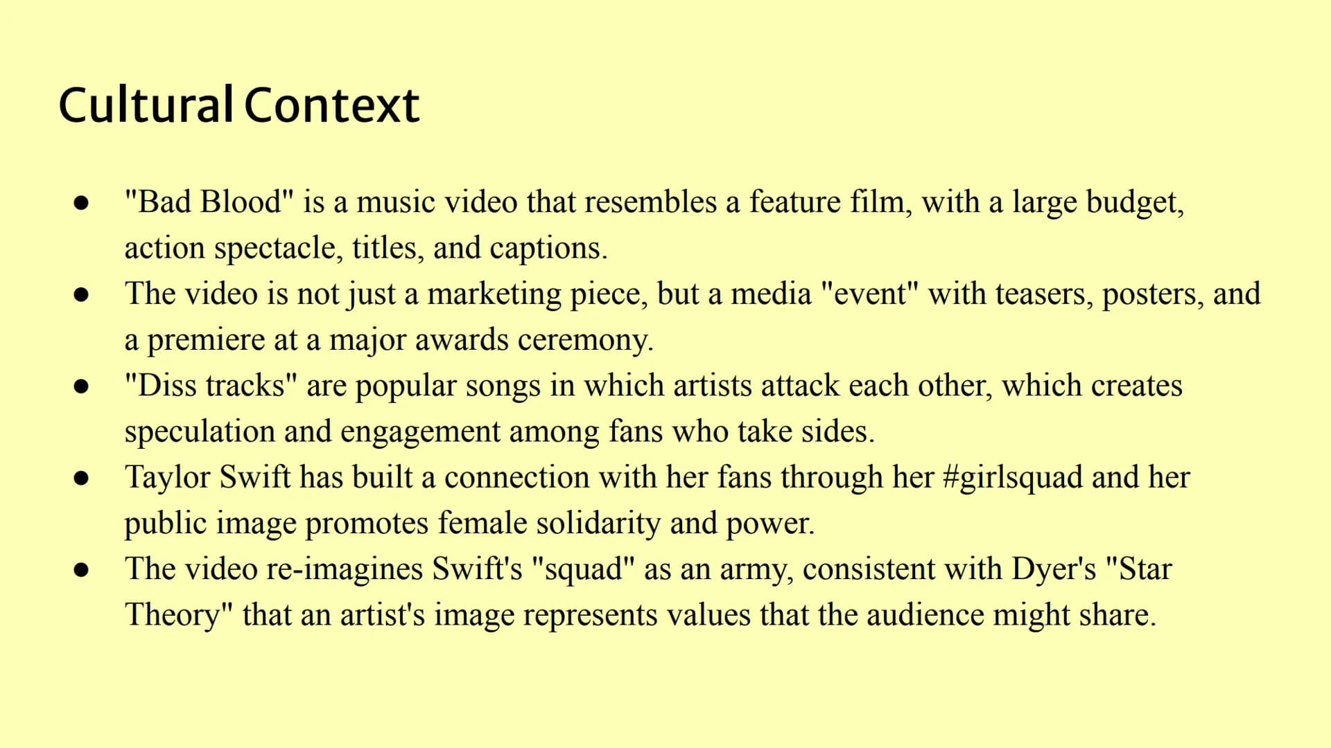 # Eduqas GCSE Media Studies
vevo # Background context
* "Bad Blood" released in May 2015, 4th single from album 1989 (2014).
* Remixed