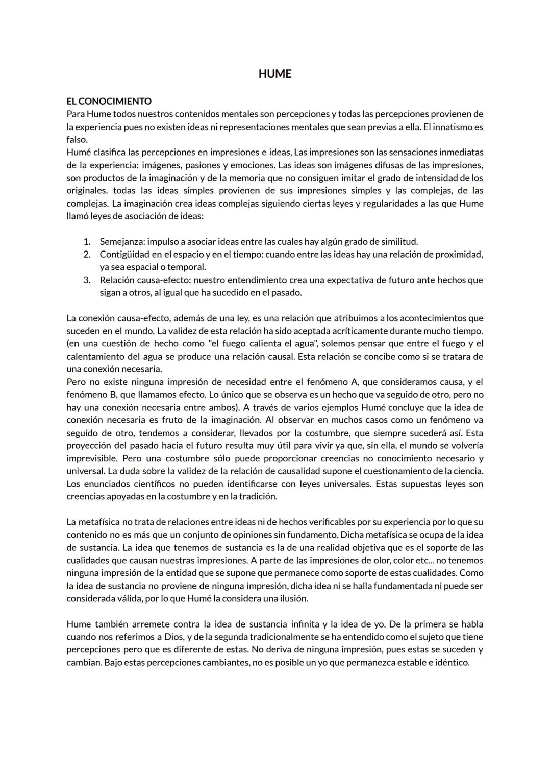# HUME
EL CONOCIMIENTO
Para Hume todos nuestros contenidos mentales son percepciones y todas las percepciones provienen de
la experiencia