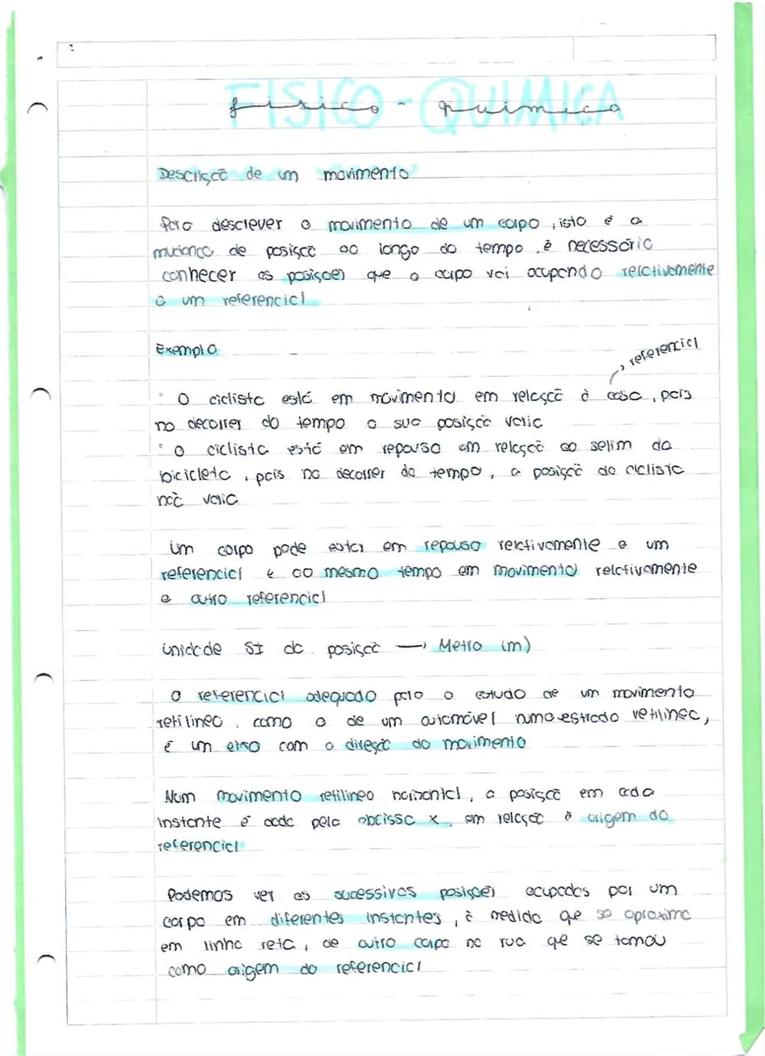 # fisicoquimico
Descisco de m
movimento
00
fora descrever o movimento de um corpo isto
mucionco de posisco ao longo do tempo è necessário