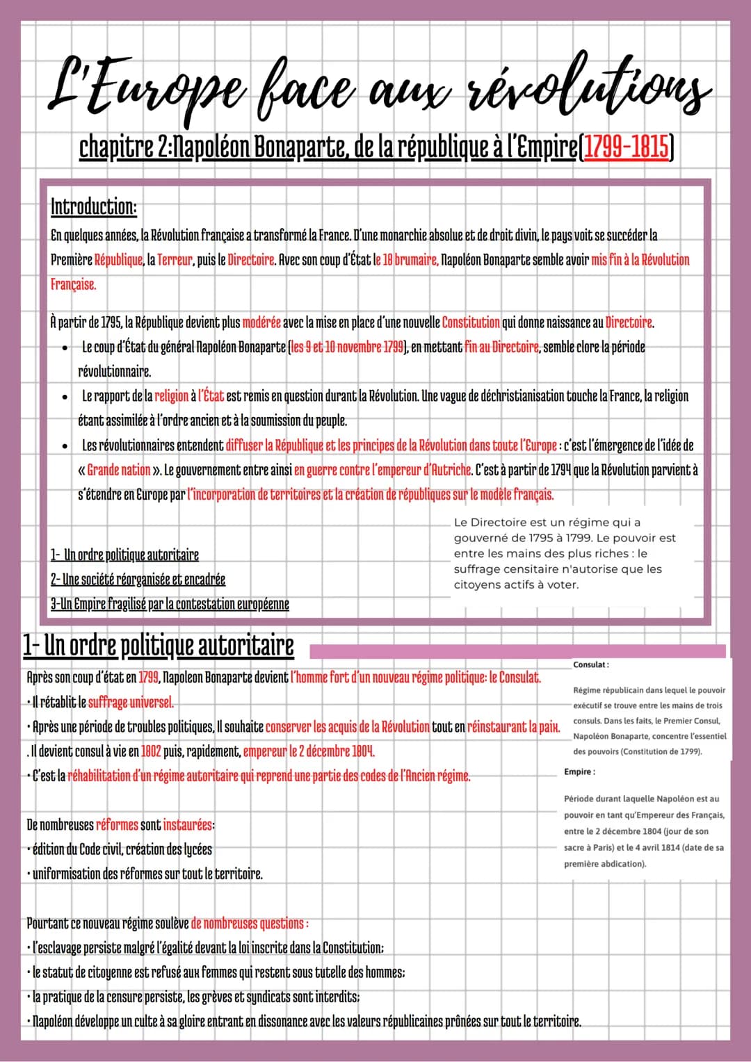 # L'Europe face aux révolutions
chapitre 2:Napoléon Bonaparte, de la république à l'Empire (1799-1815)
Introduction:
En quelques années,