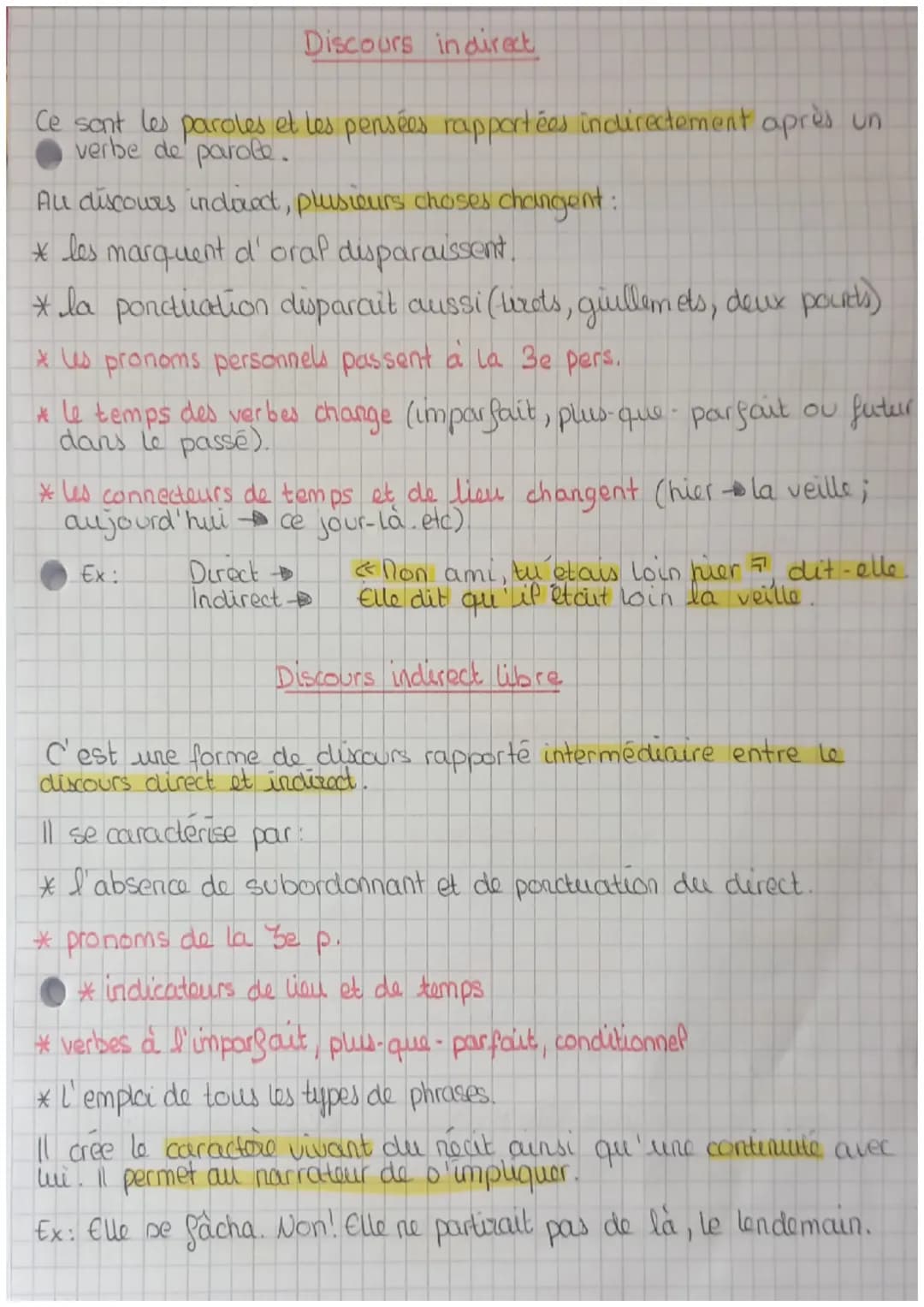 Discours indirect
Ce sont les paroles et les pensées rapportées indirectement après un
verbe de parole.
Au discours induct, plusieurs chos