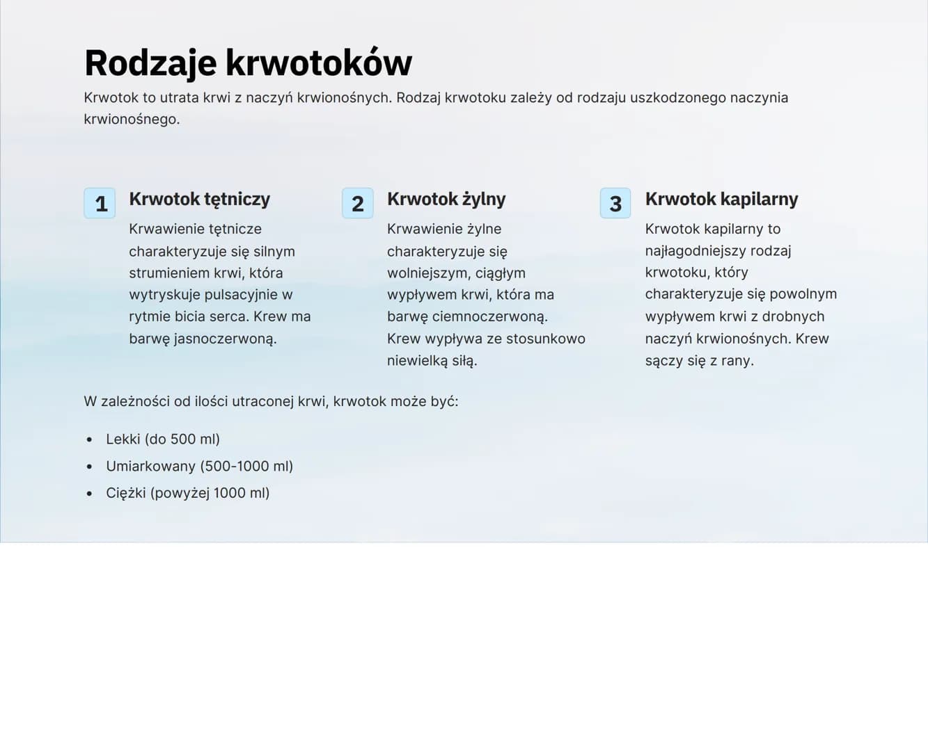 # Rany i krwotoki
wound
Biskey wound
Ta notatka poświęcona jest ronom i krwotokom, skupiając się na ich rodzajach, postępowaniu w przypad