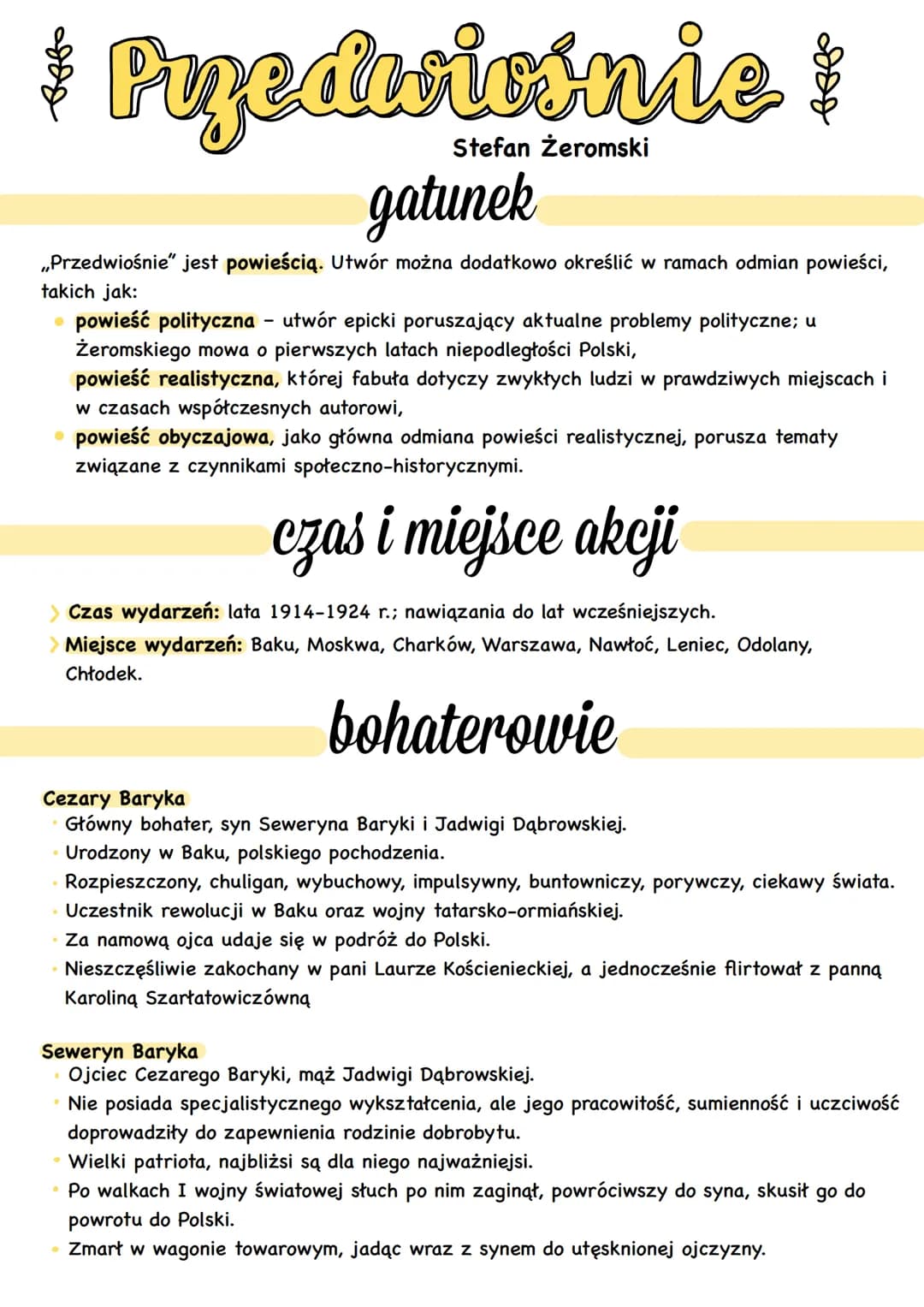 # Przedwiośnie
Stefan Żeromski
## gatunek
„Przedwiośnie" jest powieścią. Utwór można dodatkowo określić w ramach odmian powieści,
takich