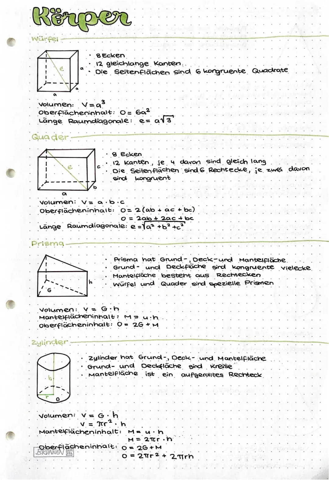 # Körper
Würfel
e
* 8 Ecken
* 12 gleichlange Kanten..
* Die Seitenflächen sind 6 kongruente Quadrate
Volumen: V=a³
Oberflächeninha