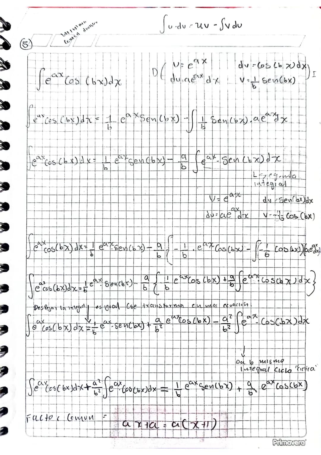 $\int x^2 (x^3+5)^9 dx = \frac{1}{30} (x^3+5)^{10} + C$
Integracicin Por Partes.
$\int u dv = uv - \int v du$
$\downarrow$ $\downarrow$