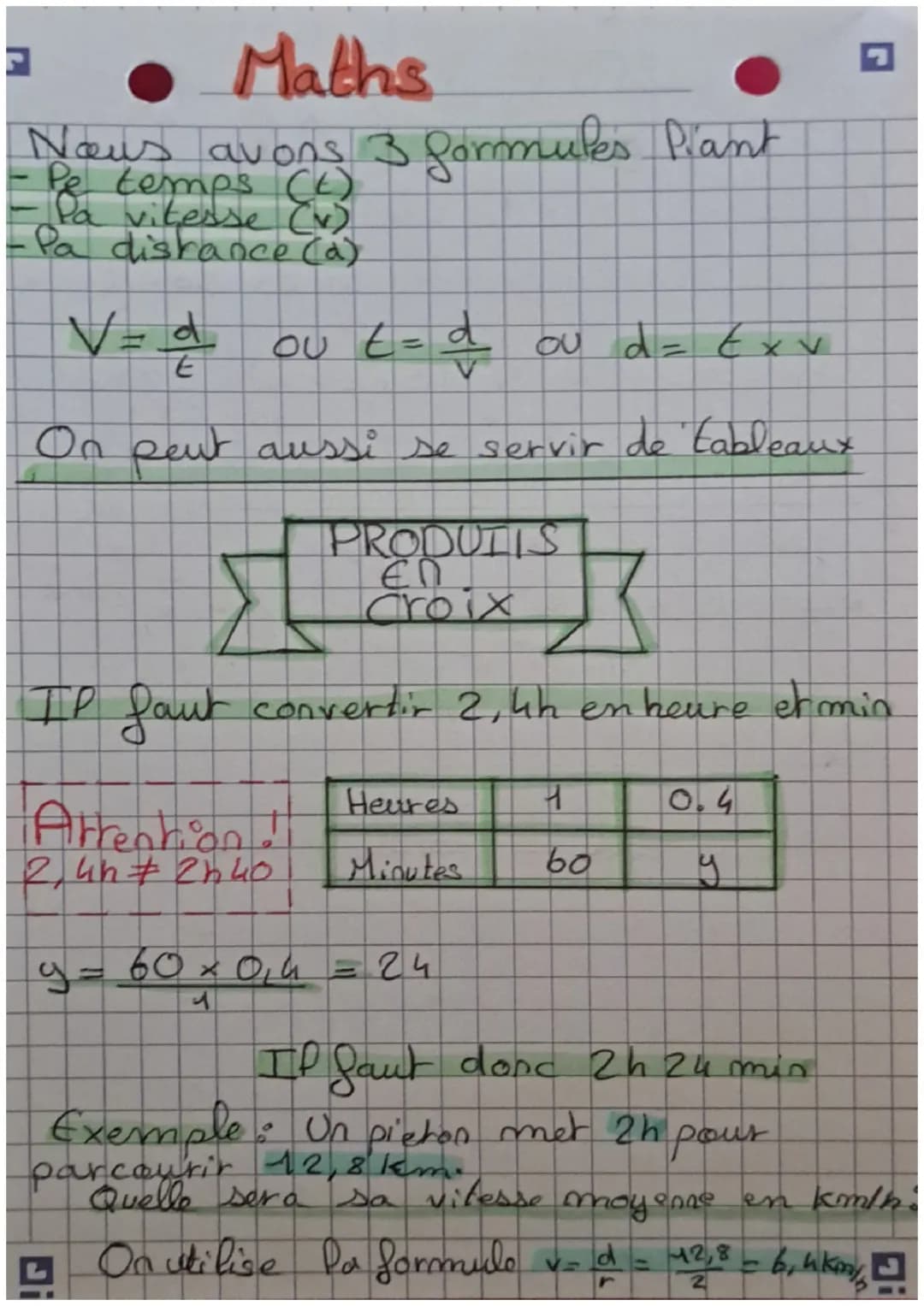 # Maths
Nous avons 3 formules Piant
- Pe temps (1)
-Pa vitesse (v)
-Pa distance (a)
$V=$
$
\frac{d}{E}$
ou $Ε=$
$
\frac{d}{v}$
ou $d = E