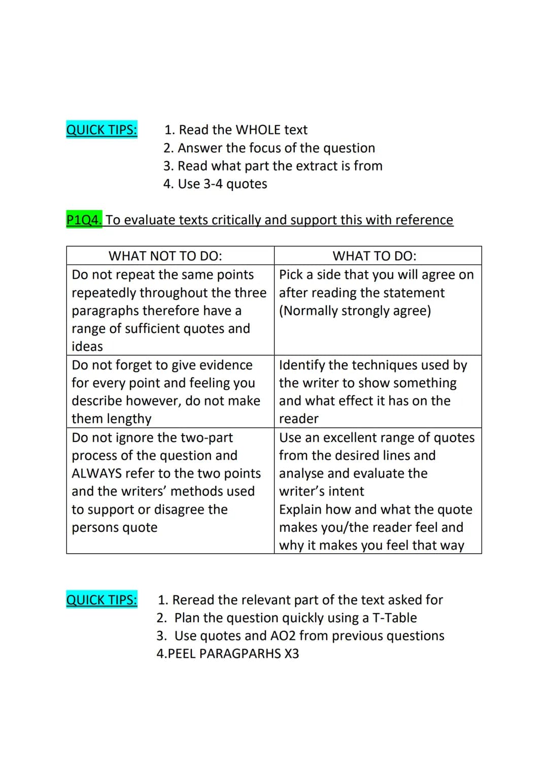 # ENGLISH LANGUAGE PAPER 1 NOTES ON ANSWERING
QUESTIONS AND THE FORMULA TO A GRADE NINE:
THIS EXAM IS 1HR 45 MINUTES AND CONSISTS OF 80 MAR