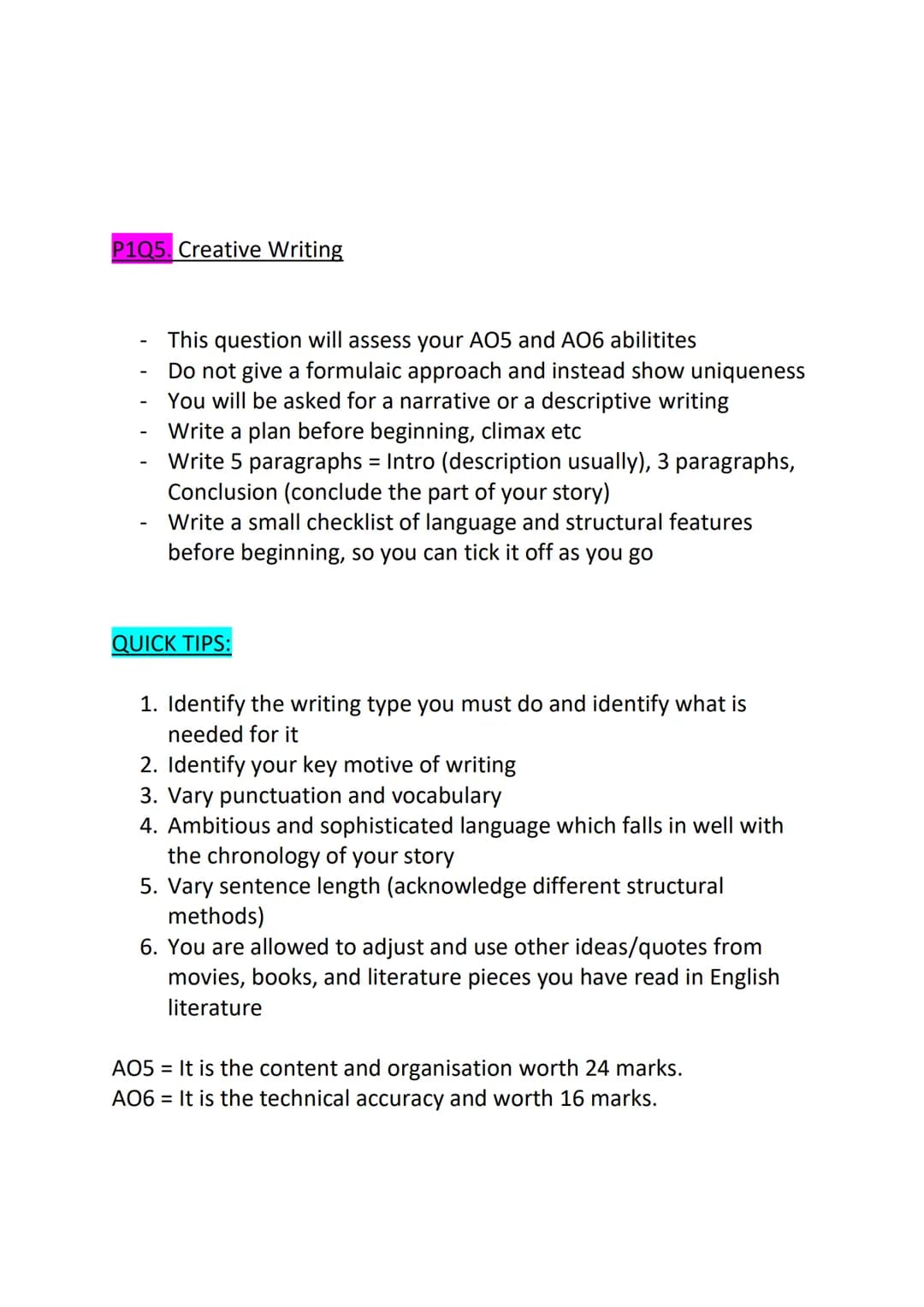 # ENGLISH LANGUAGE PAPER 1 NOTES ON ANSWERING
QUESTIONS AND THE FORMULA TO A GRADE NINE:
THIS EXAM IS 1HR 45 MINUTES AND CONSISTS OF 80 MAR