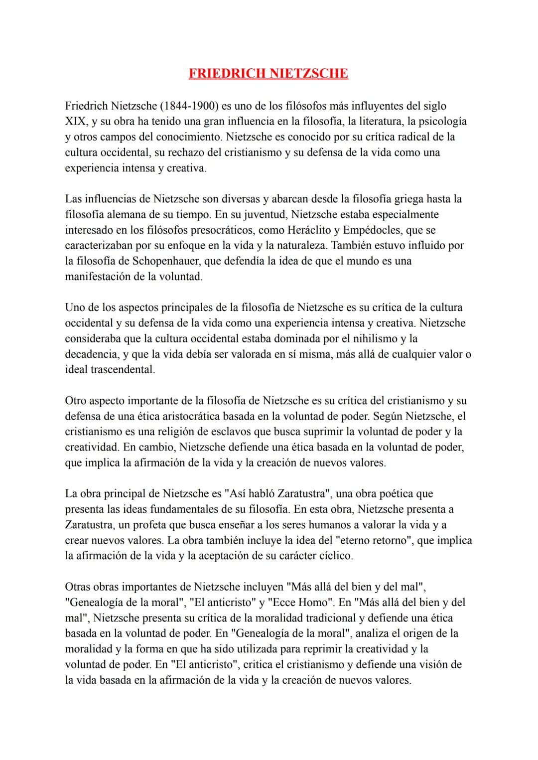 # FRIEDRICH NIETZSCHE
Friedrich Nietzsche (1844-1900) es uno de los filósofos más influyentes del siglo
XIX, y su obra ha tenido una gran i