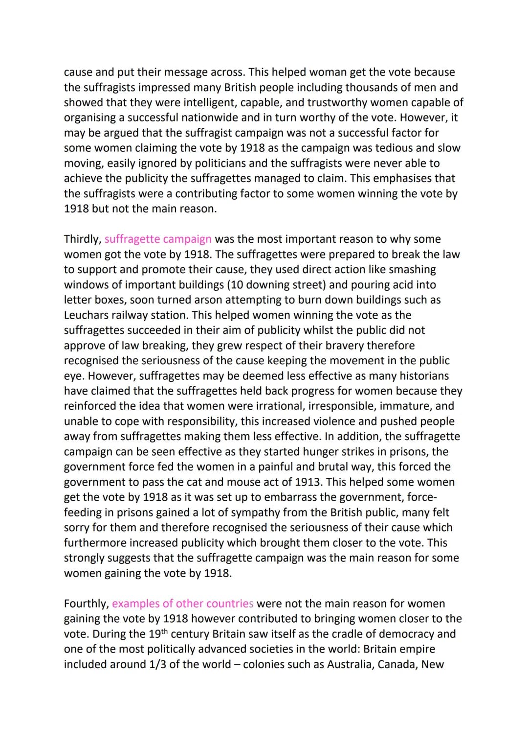 TO WHAT EXTENT WAS FACTOR X THE MAIN REASON SOME WOMEN GOT THE VOTE BY
1918?
It may be argued that factor x was the main reason women were