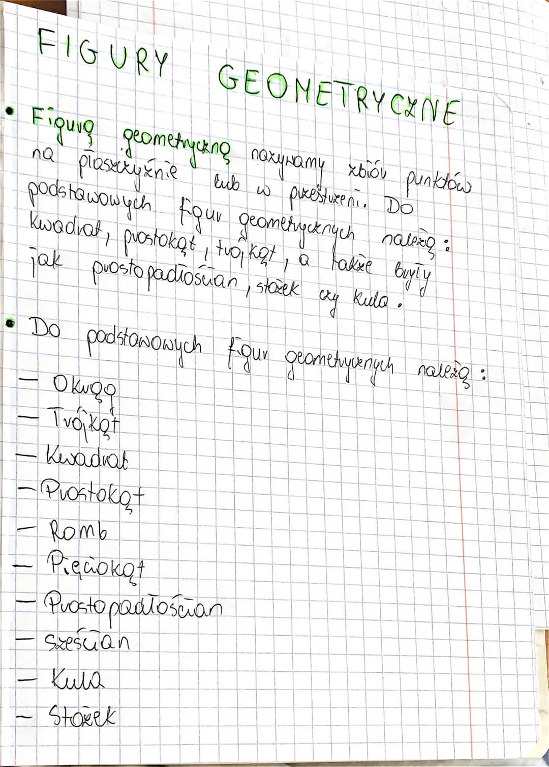 # FIGURY GEOMETRYCZNE
• Figung geometrycznę nazywamy zbiór punktów
na płaszczyźnie lub w purestureni. Do
podstawowych four geometrycknych n
