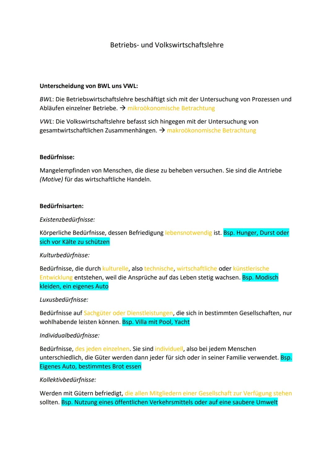 # Betriebs- und Volkswirtschaftslehre
Unterscheidung von BWL uns VWL:
BWL: Die Betriebswirtschaftslehre beschäftigt sich mit der Untersuch